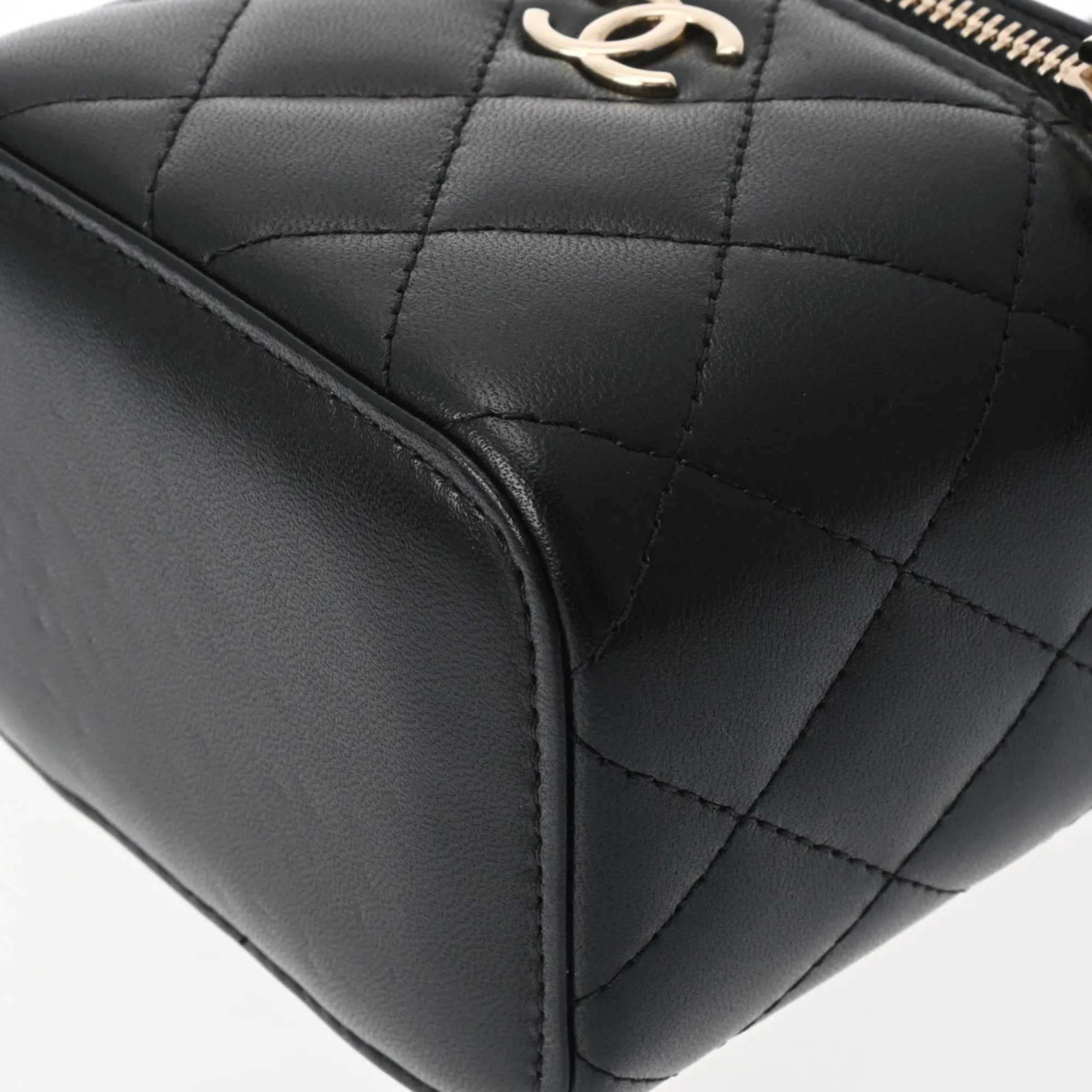 Chanel Small Vanity Chain Shoulder Black Champagne AP2198 Women's Lambskin Bag