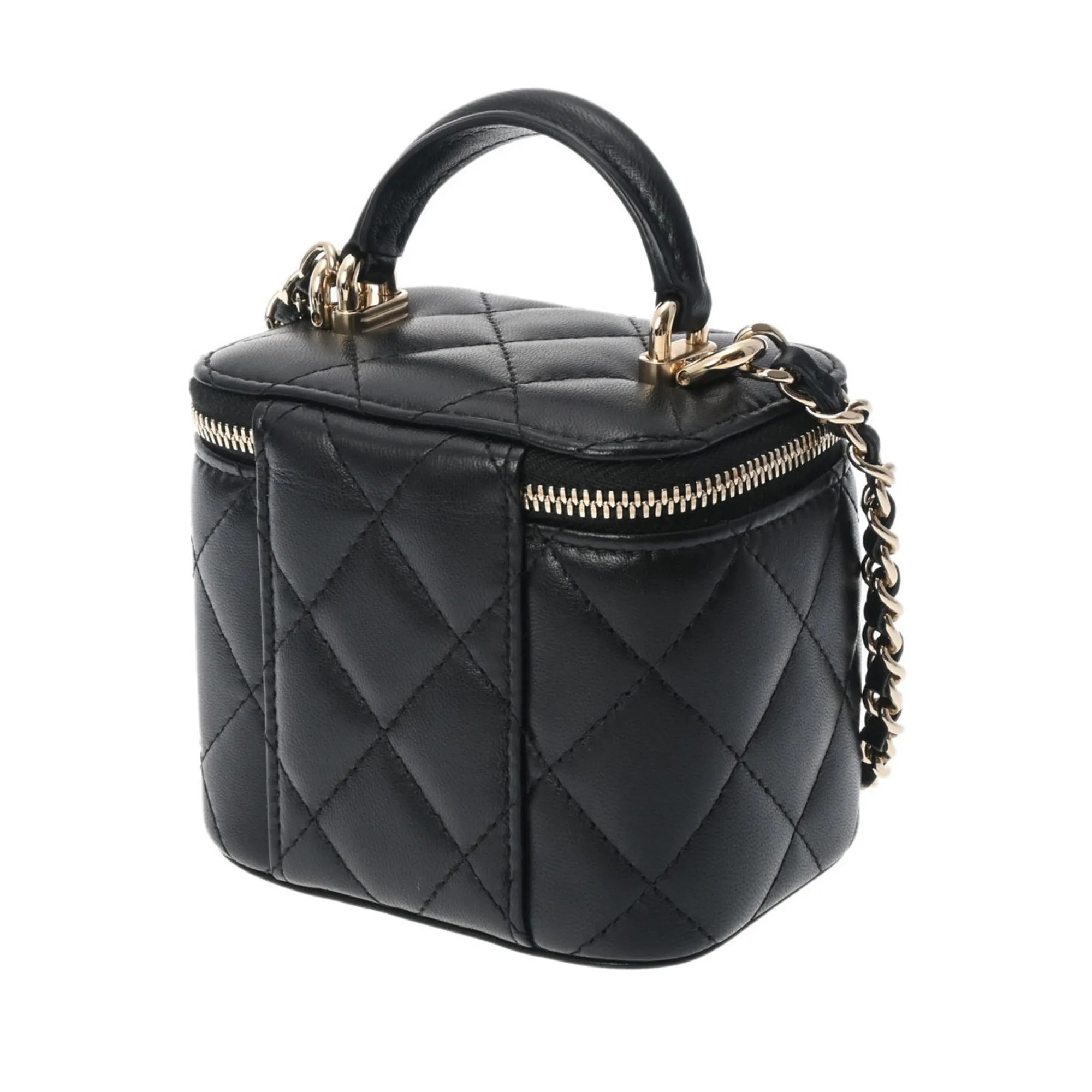 Chanel Small Vanity Chain Shoulder Black Champagne AP2198 Women's Lambskin Bag