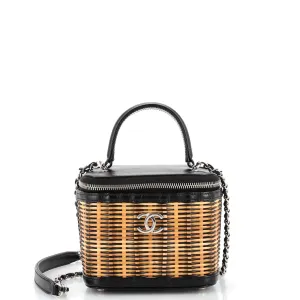 CHANEL Take Away Vanity Case Rattan and Calfskin Small