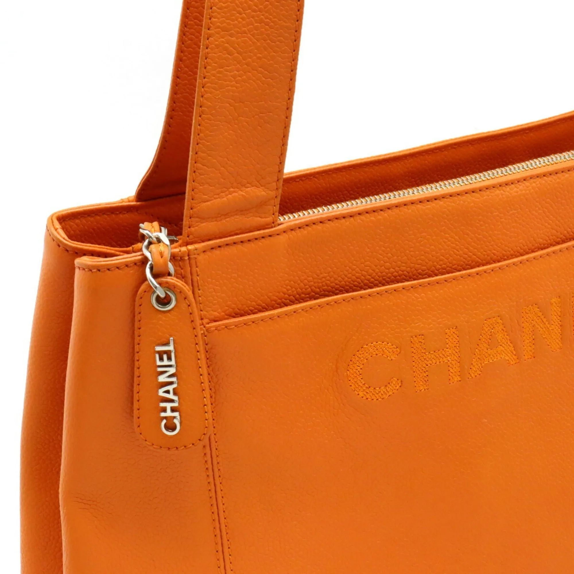 Chanel Tote Bag shoulder caviar skin leather orange