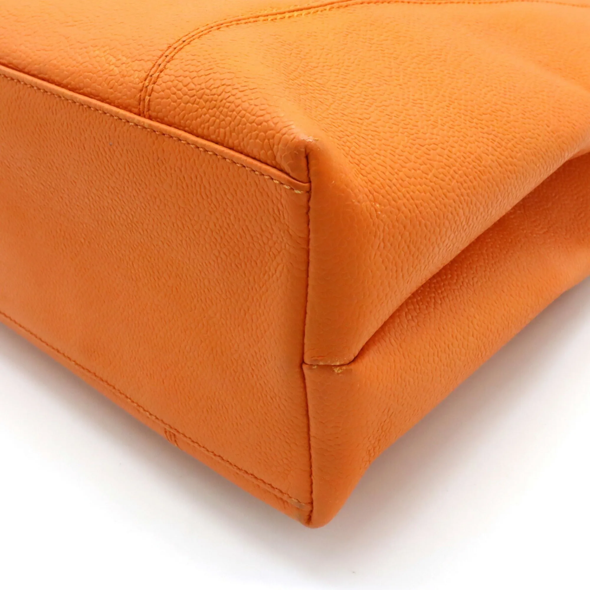 Chanel Tote Bag shoulder caviar skin leather orange