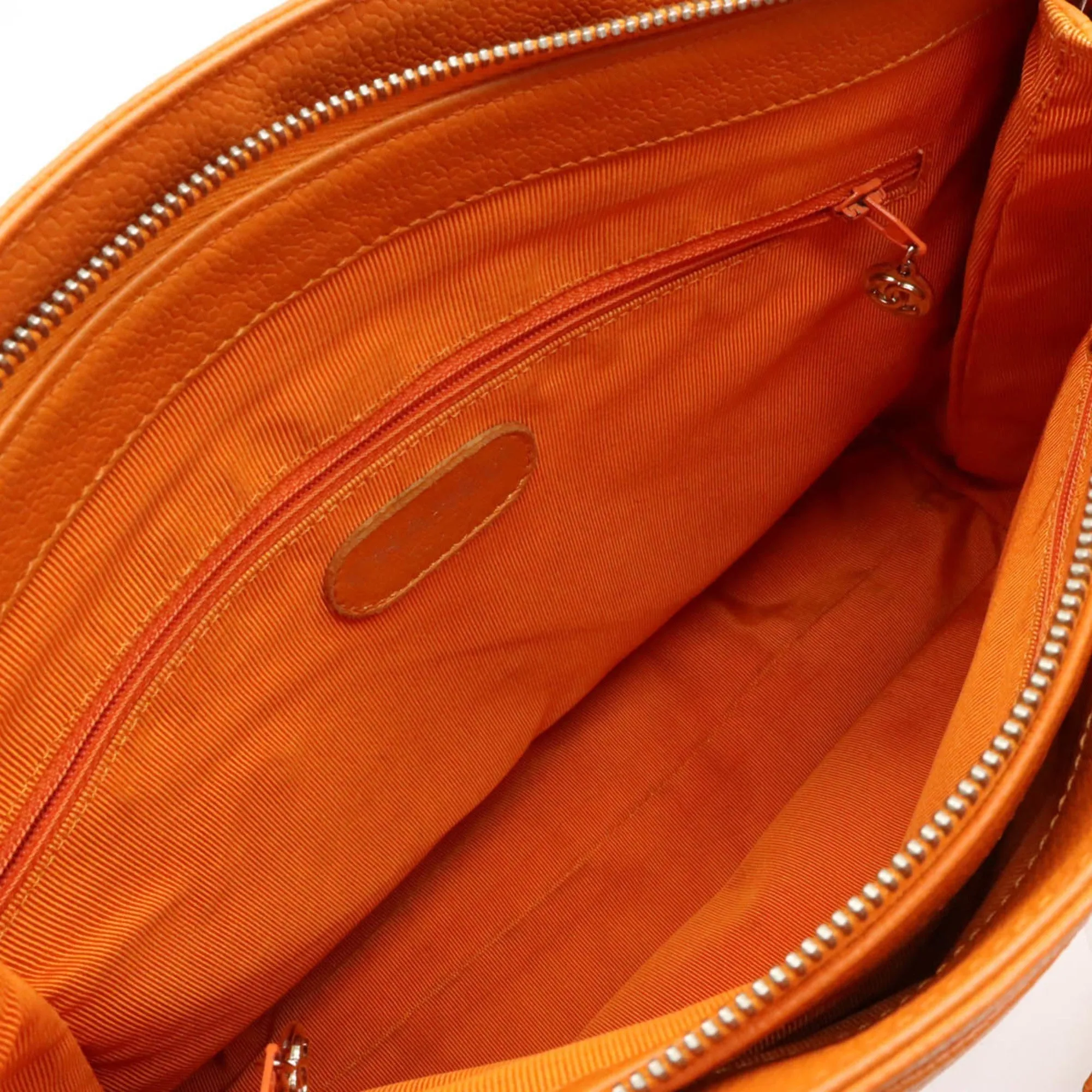 Chanel Tote Bag shoulder caviar skin leather orange