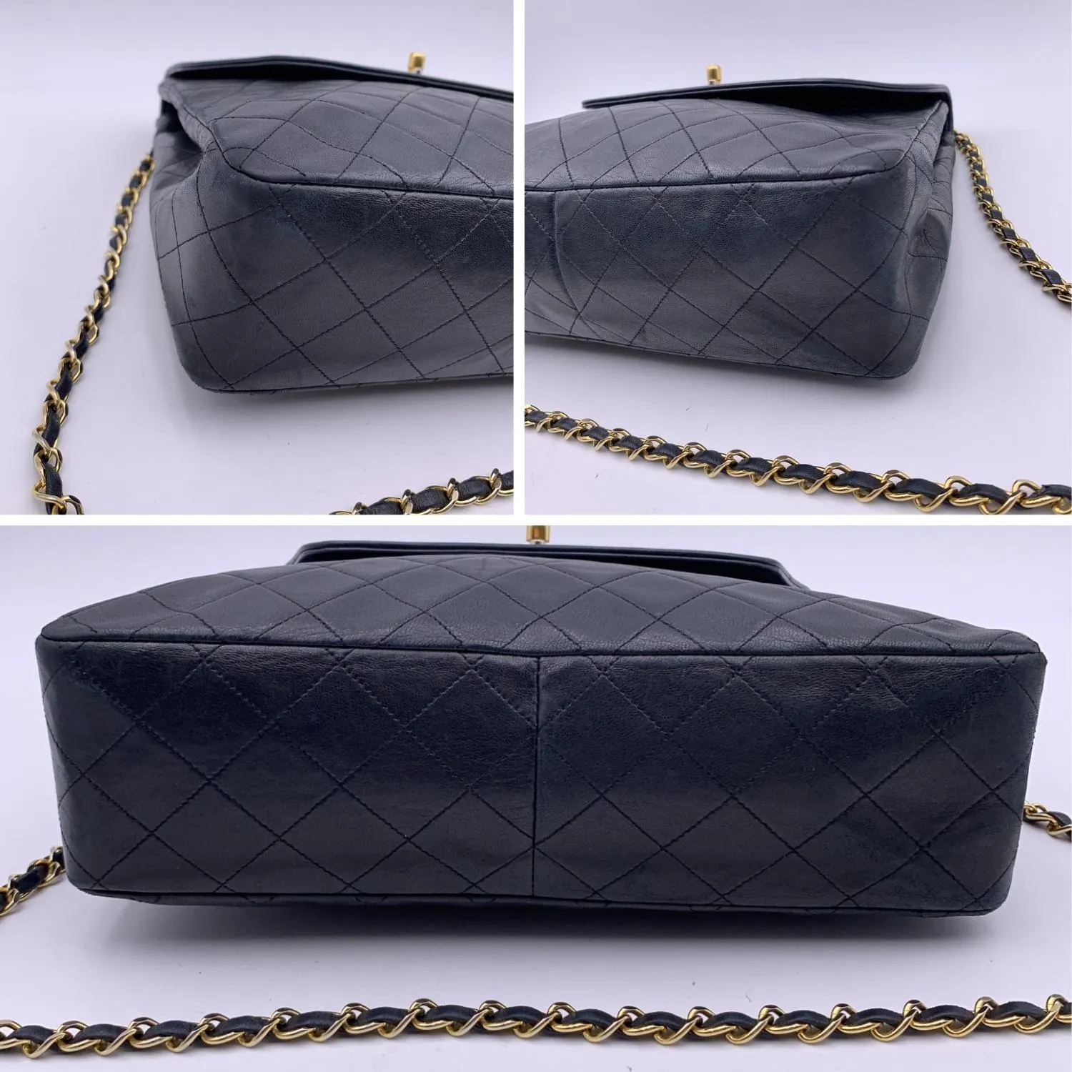 Chanel Vintage Black Quilted Trapeze Flap Shoulder Bag With Wallet