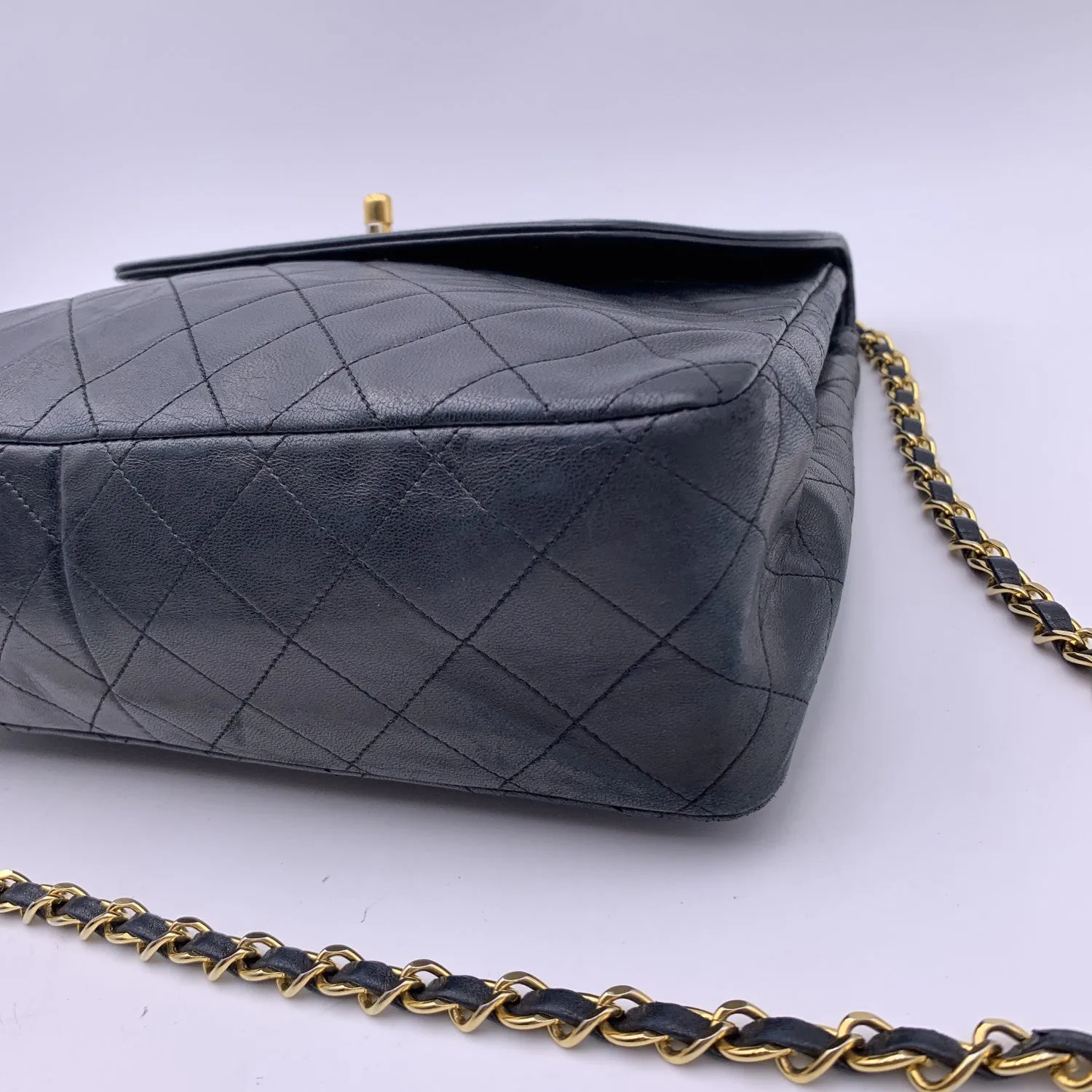 Chanel Vintage Black Quilted Trapeze Flap Shoulder Bag With Wallet