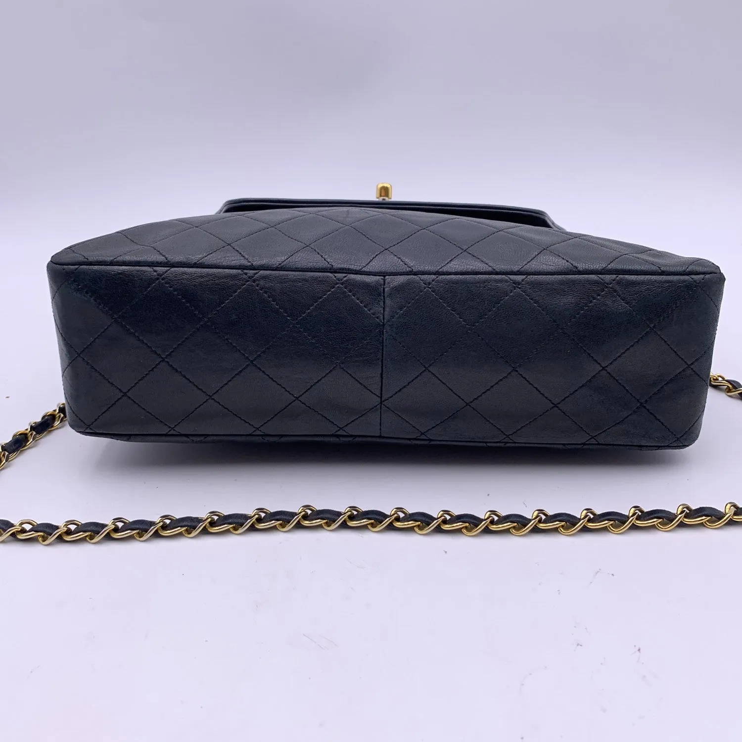 Chanel Vintage Black Quilted Trapeze Flap Shoulder Bag With Wallet