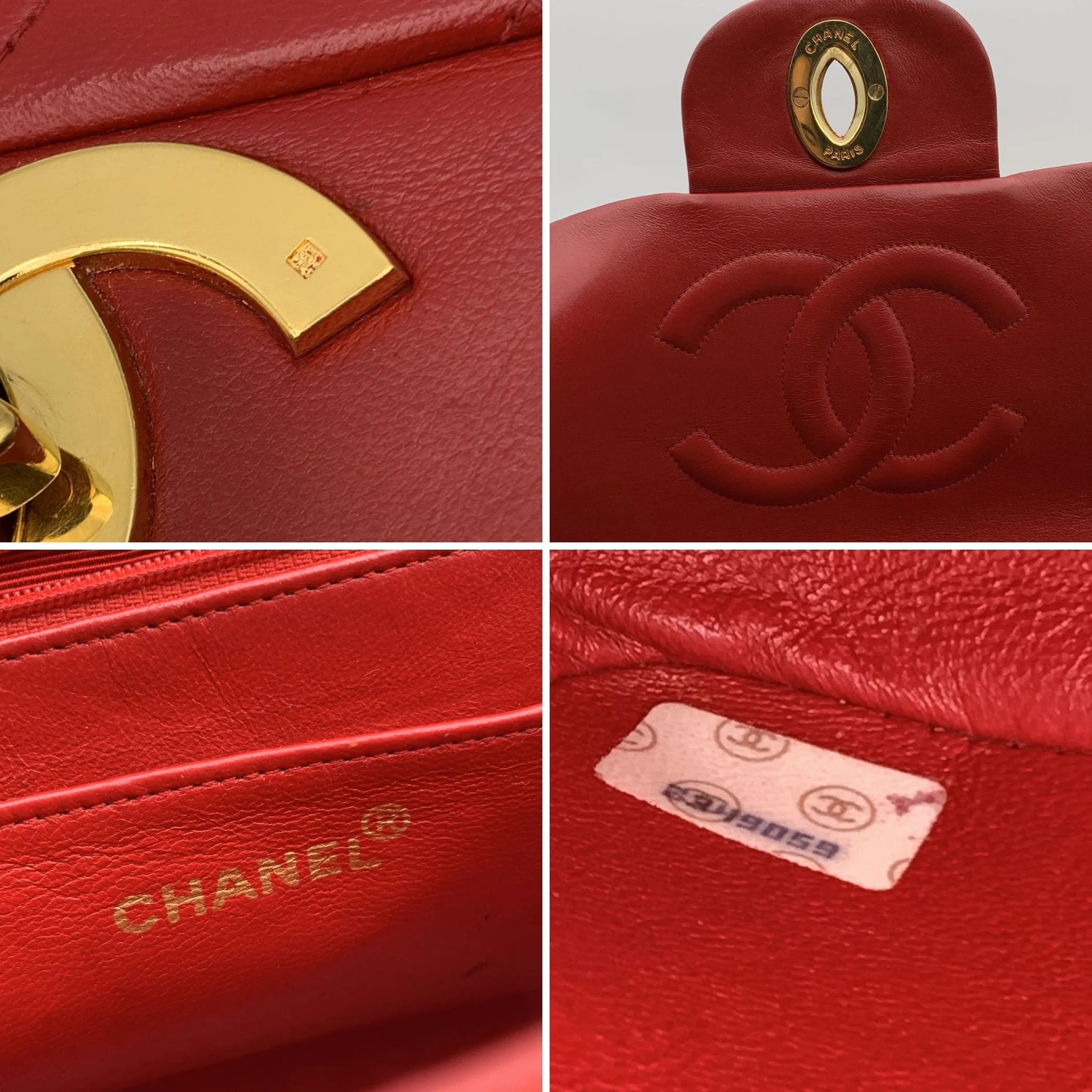 CHANEL Vintage Red Quilted Jumbo Classic Flap 2.55 Shoulder Bag