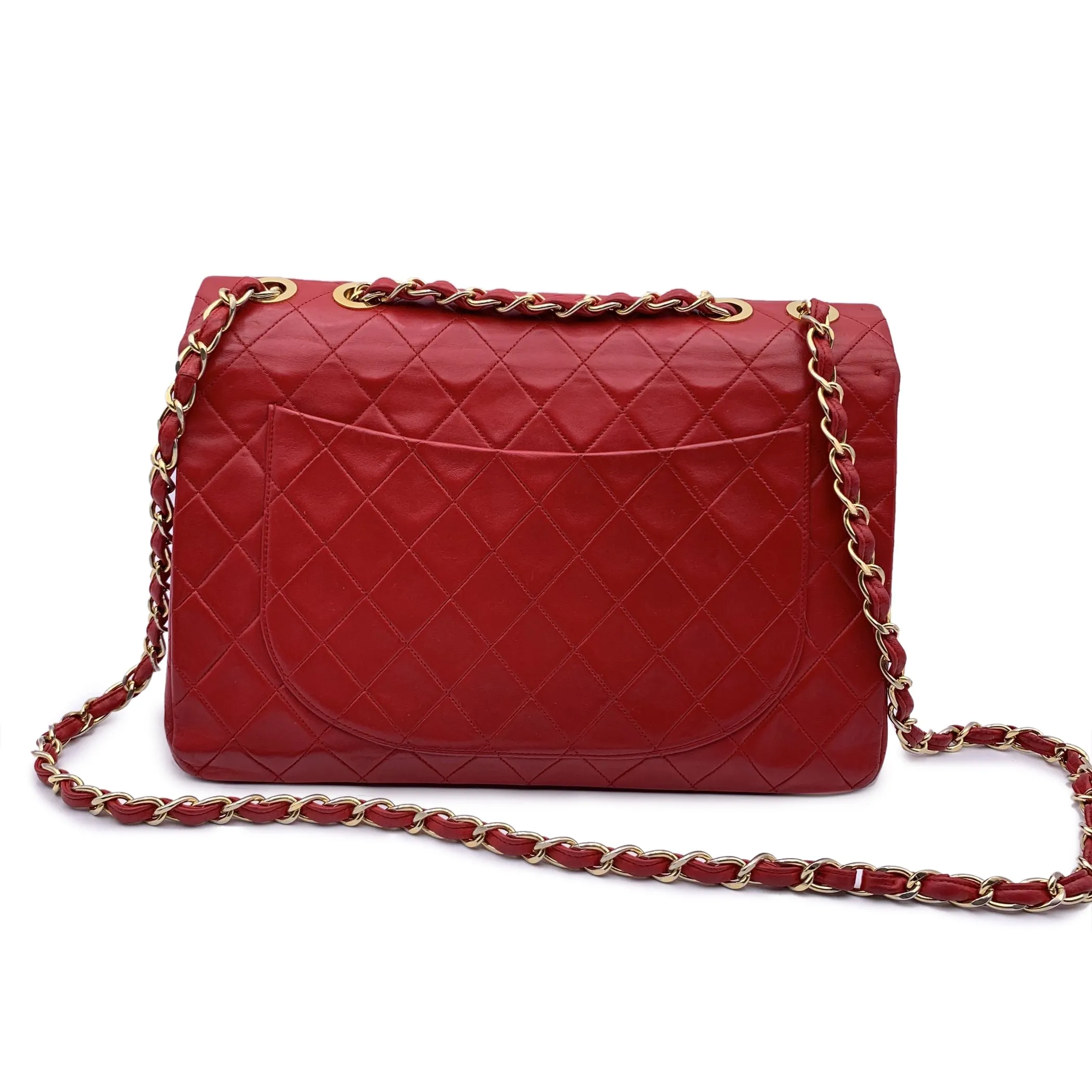 CHANEL Vintage Red Quilted Jumbo Classic Flap 2.55 Shoulder Bag