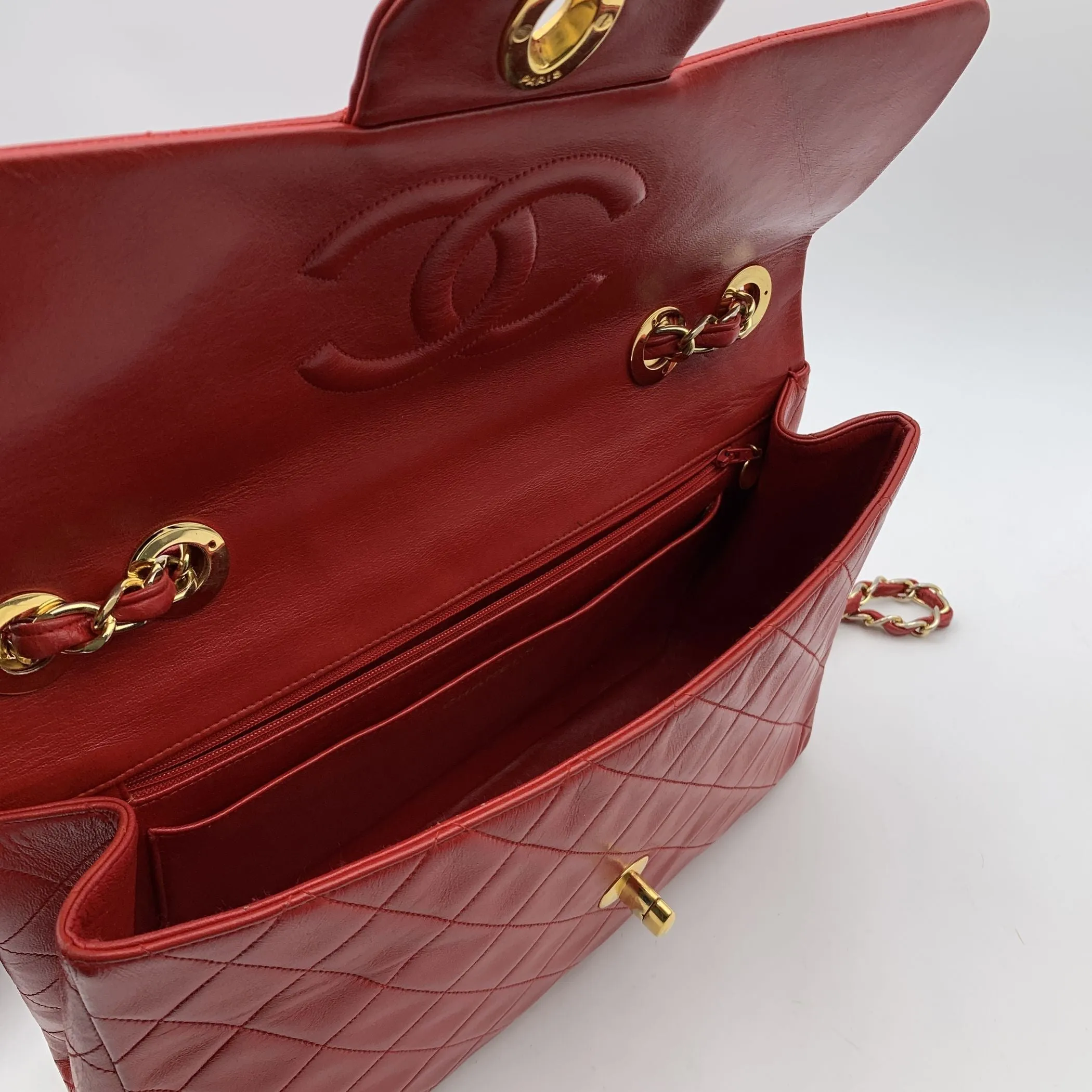 CHANEL Vintage Red Quilted Jumbo Classic New 2.55 Shoulder Bag