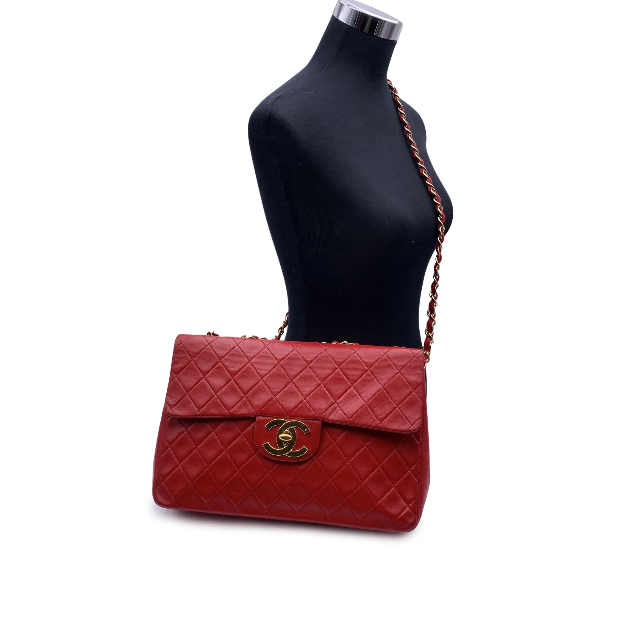 CHANEL Vintage Red Quilted Jumbo Classic New 2.55 Shoulder Bag