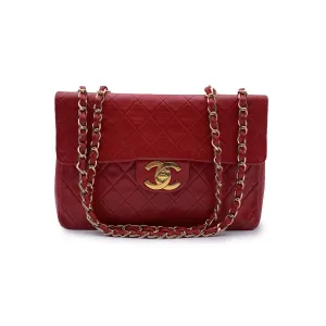 CHANEL Vintage Red Quilted Jumbo Classic New 2.55 Shoulder Bag
