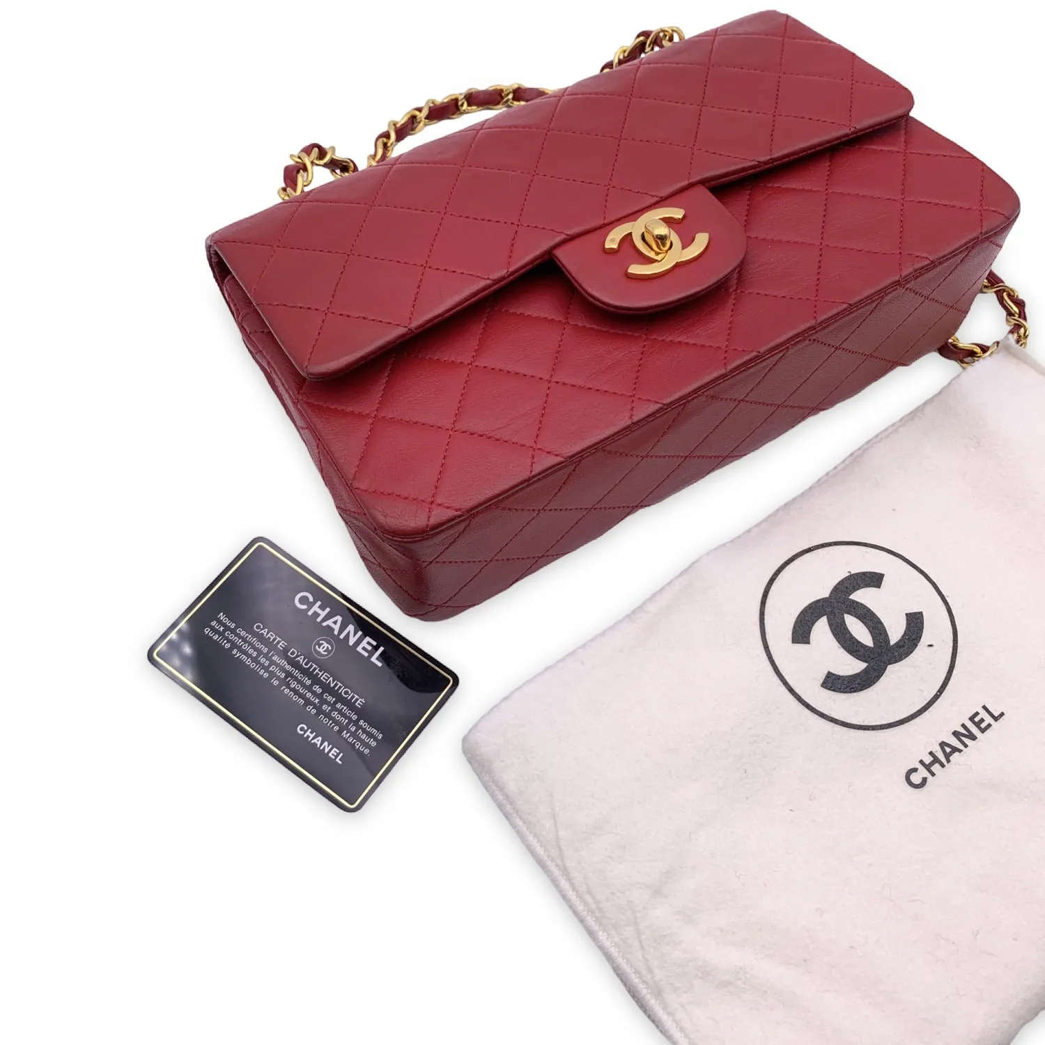 CHANEL Vintage Red Quilted Timeless Classic Small 2.55 Bag 23 Cm