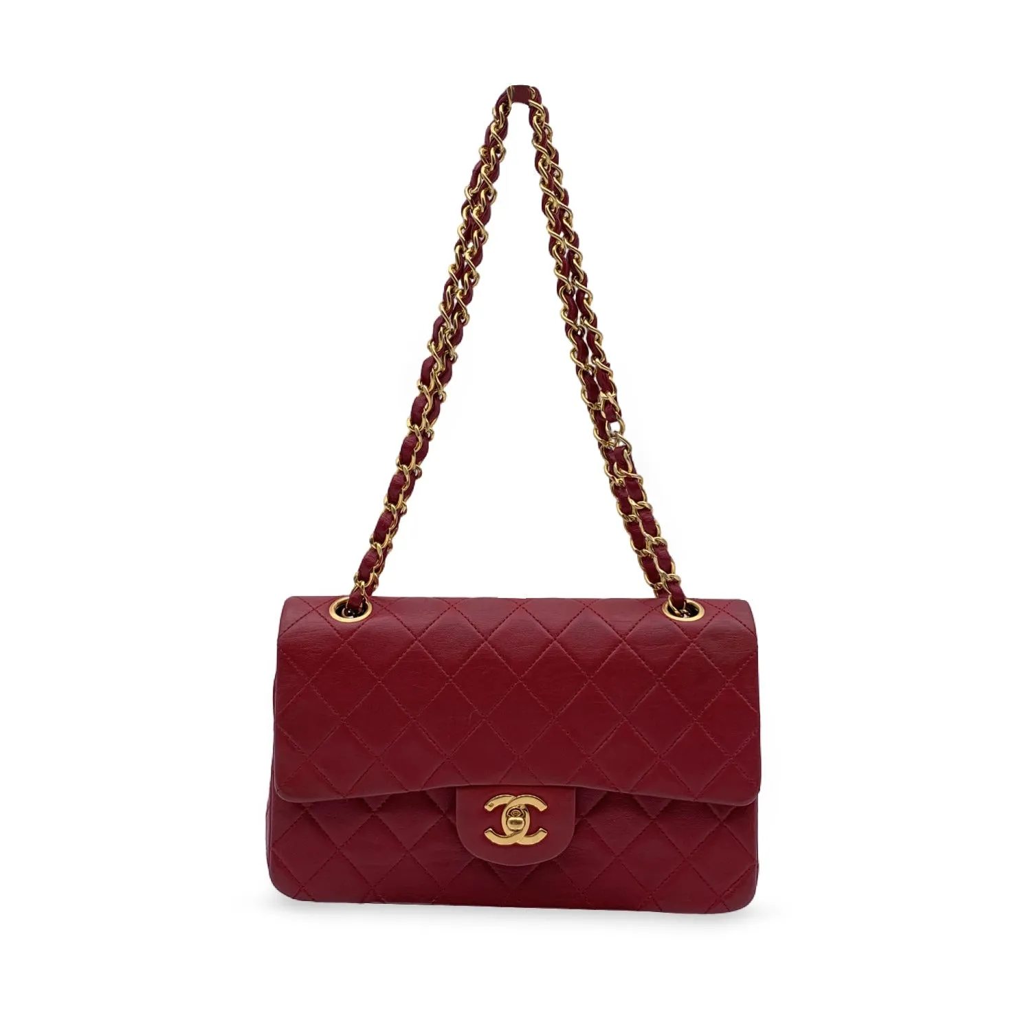 CHANEL Vintage Red Quilted Timeless Classic Small 2.55 Bag 23 Cm