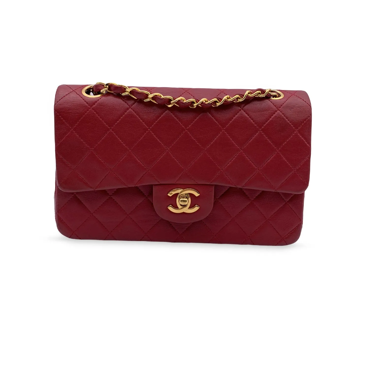 CHANEL Vintage Red Quilted Timeless Classic Small 2.55 Bag 23 Cm