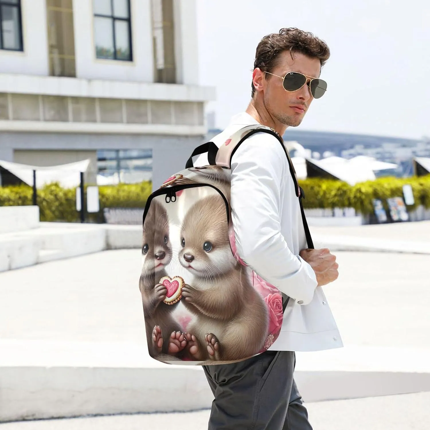 CHIFIGNO Casual Backpacks for Women Cute Adorable Otter Valentine Love Daypack Backpack for Girls Bookbag
