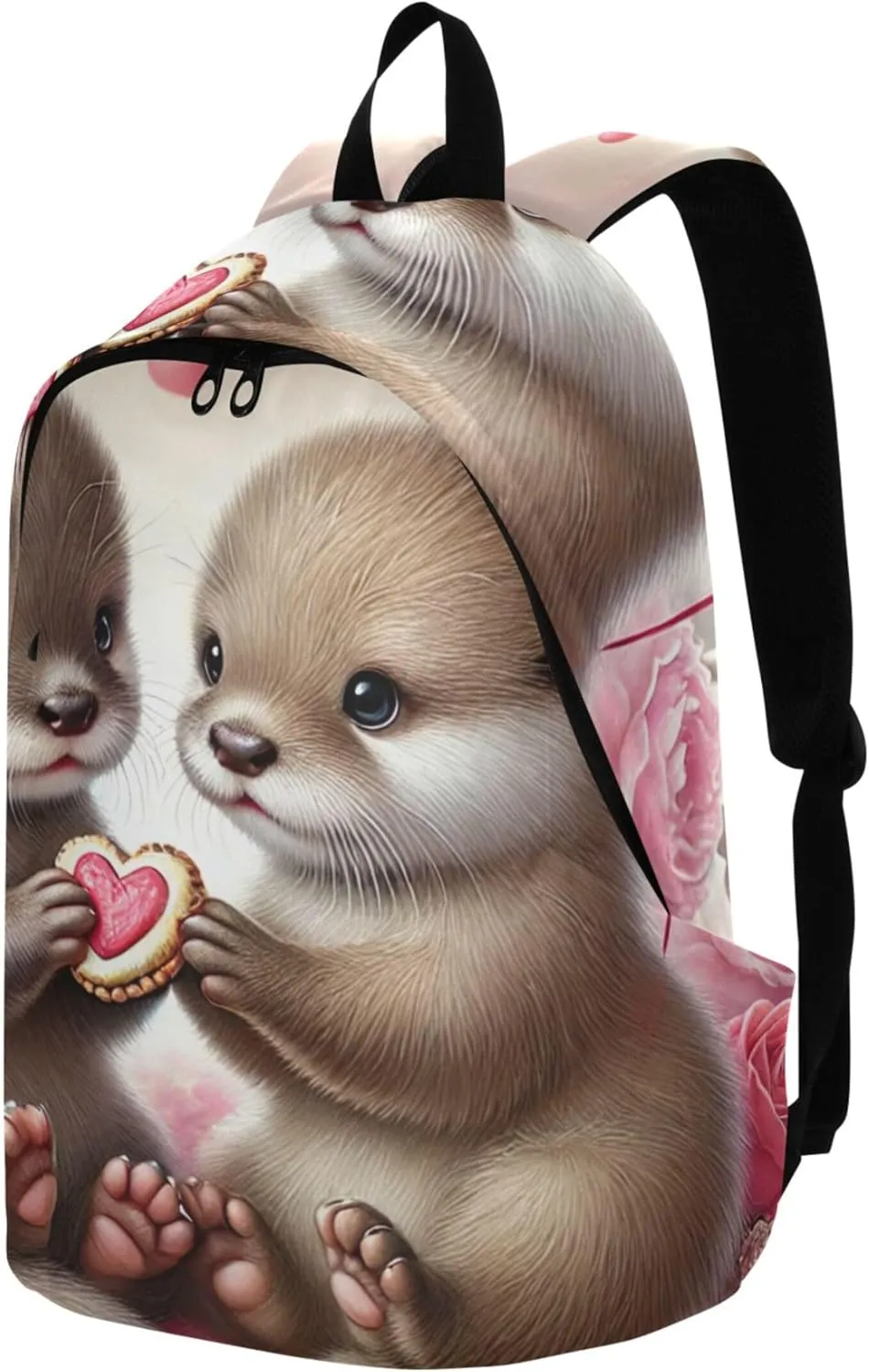 CHIFIGNO Casual Backpacks for Women Cute Adorable Otter Valentine Love Daypack Backpack for Girls Bookbag