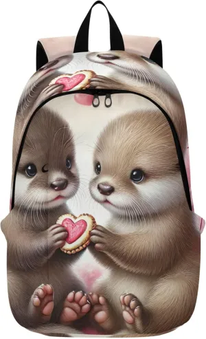 CHIFIGNO Casual Backpacks for Women Cute Adorable Otter Valentine Love Daypack Backpack for Girls Bookbag