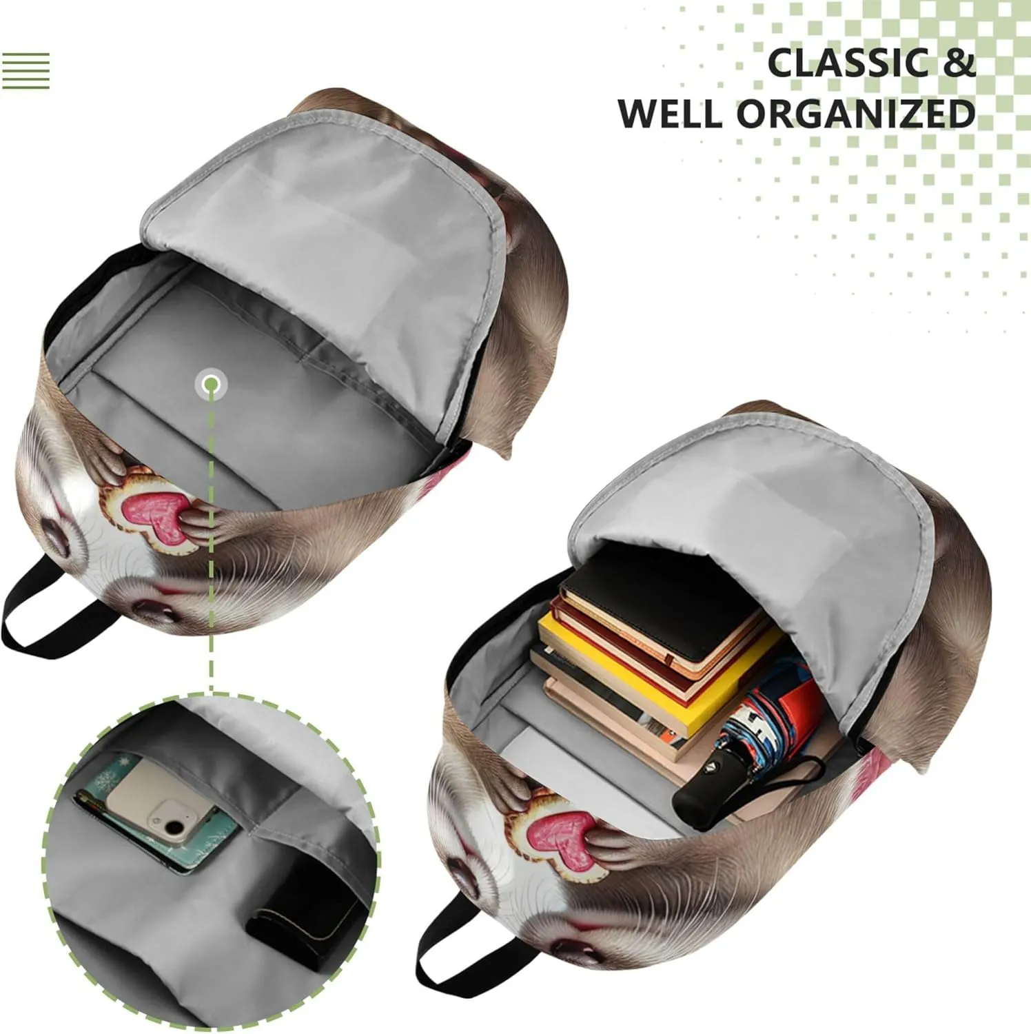 CHIFIGNO Casual Backpacks for Women Cute Adorable Otter Valentine Love Daypack Backpack for Girls Bookbag