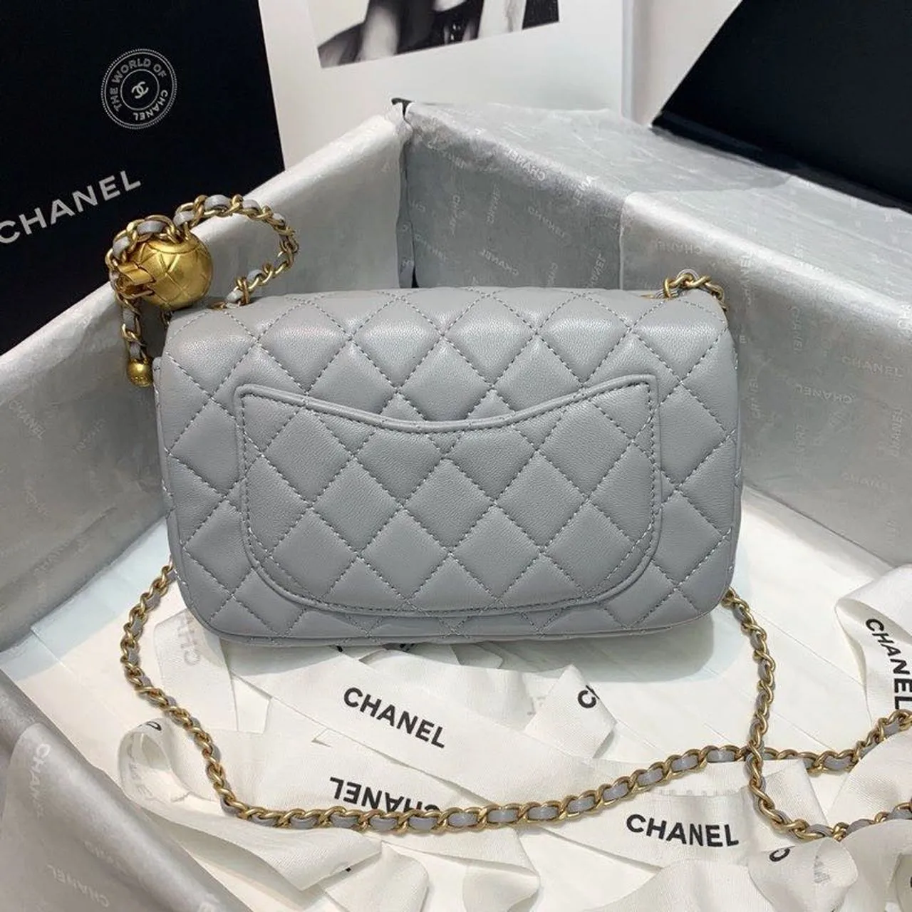 CHLFlap Bag With CHLBall On Strap Grey For Women, Women&#8217;s Handbags, Shoulder And Crossbody Bags 7.8in/20cm AS1787