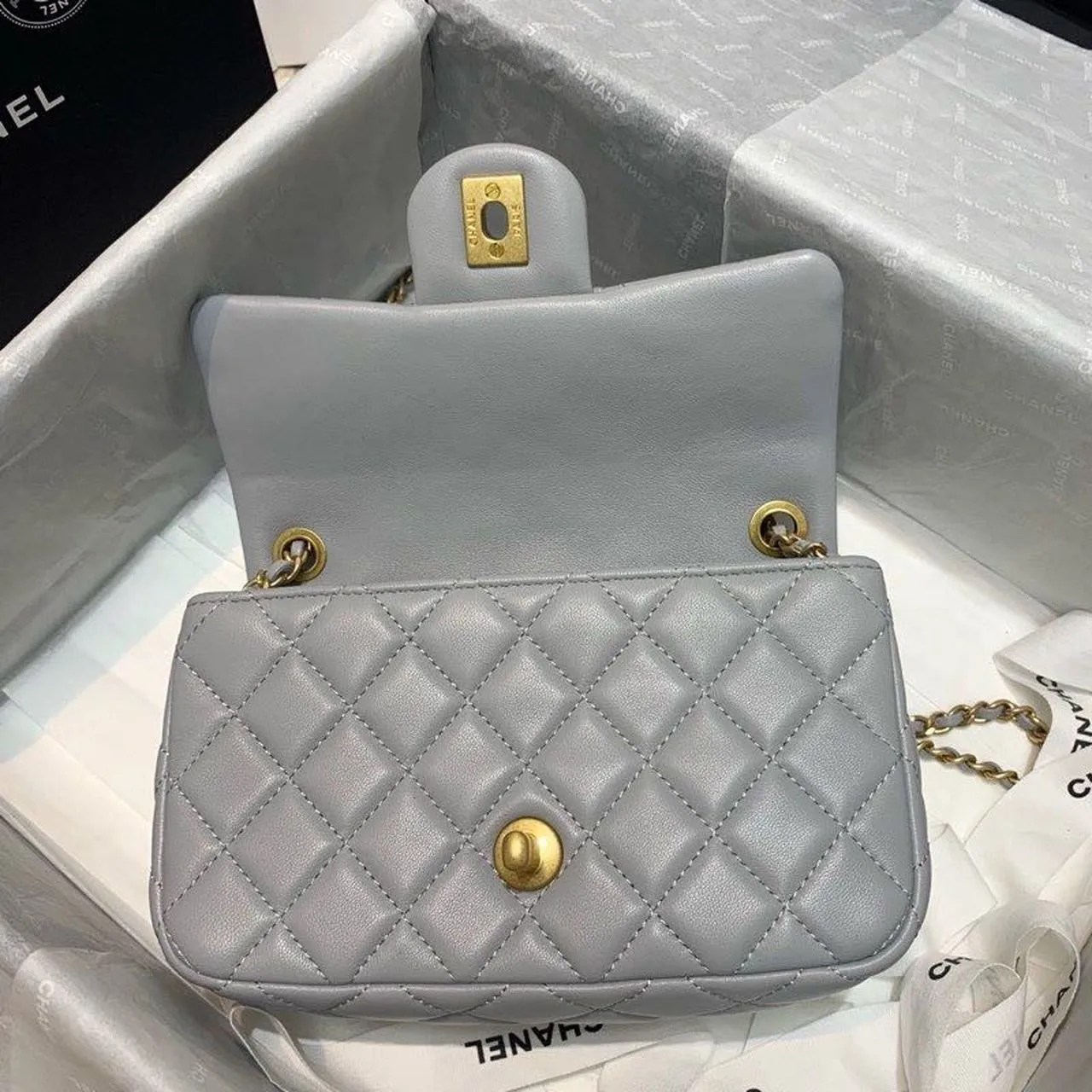 CHLFlap Bag With CHLBall On Strap Grey For Women, Women&#8217;s Handbags, Shoulder And Crossbody Bags 7.8in/20cm AS1787