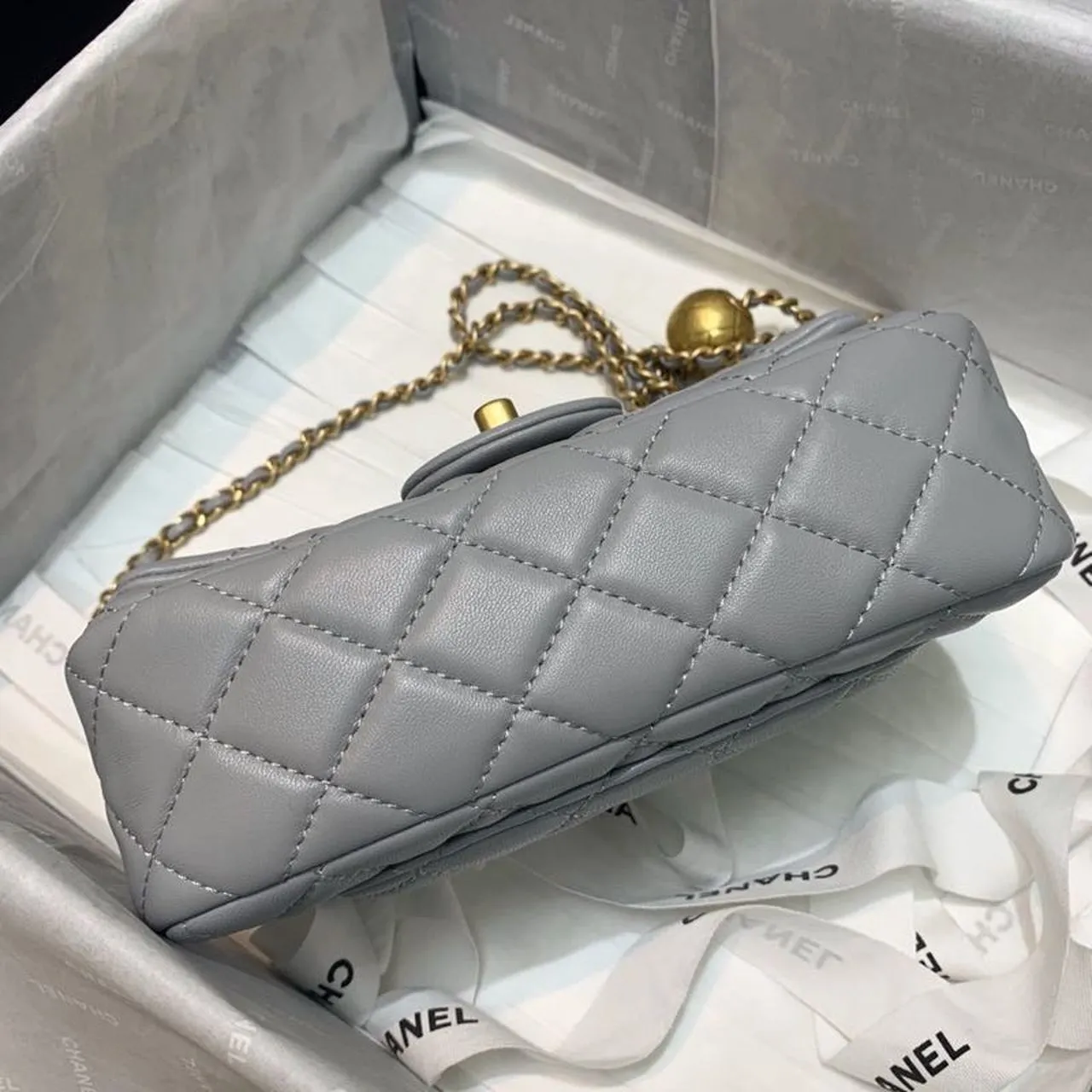CHLFlap Bag With CHLBall On Strap Grey For Women, Women&#8217;s Handbags, Shoulder And Crossbody Bags 7.8in/20cm AS1787