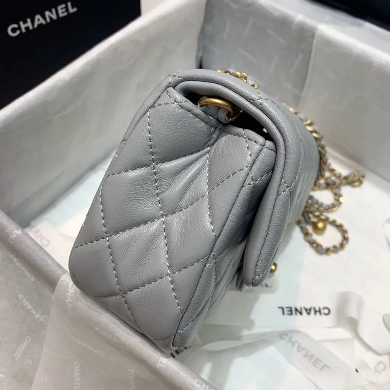 CHLFlap Bag With CHLBall On Strap Grey For Women, Women&#8217;s Handbags, Shoulder And Crossbody Bags 7.8in/20cm AS1787