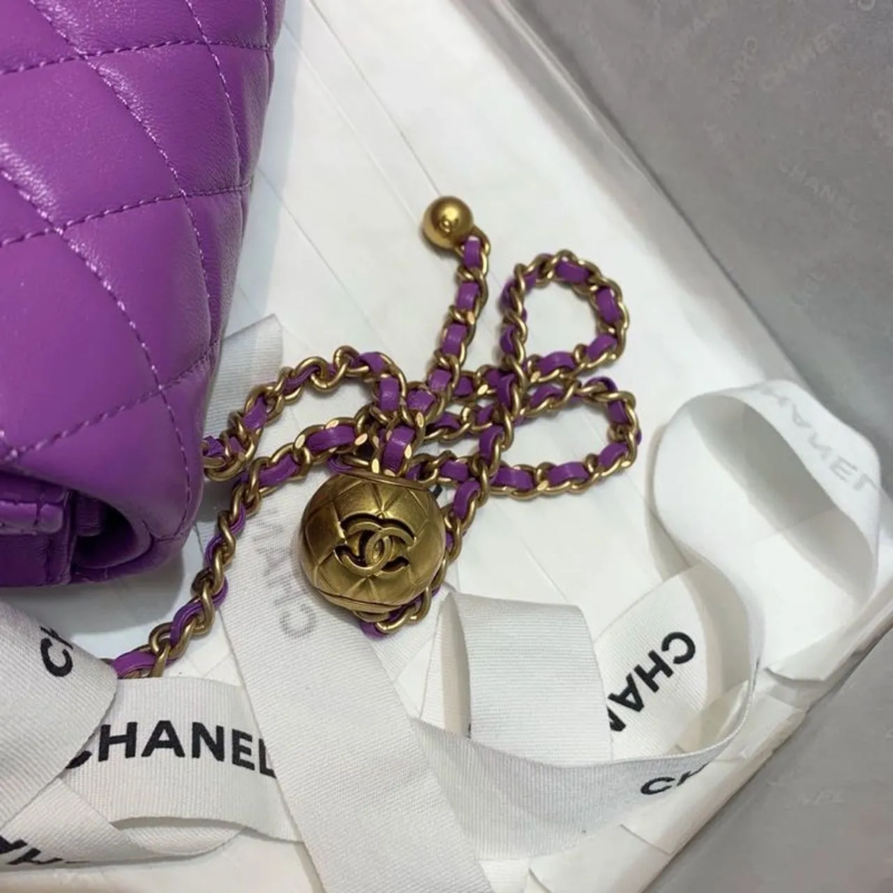 CHLFlap Bag With CHLBall On Strap Purple For Women, Women&#8217;s Handbags, Shoulder And Crossbody Bags 7.8in/20cm AS1787