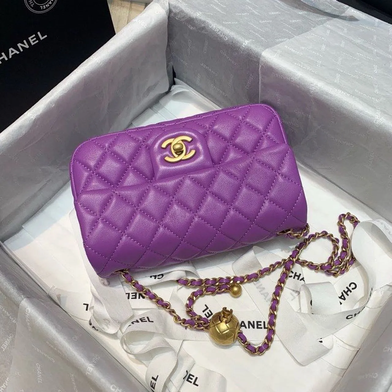 CHLFlap Bag With CHLBall On Strap Purple For Women, Women&#8217;s Handbags, Shoulder And Crossbody Bags 7.8in/20cm AS1787