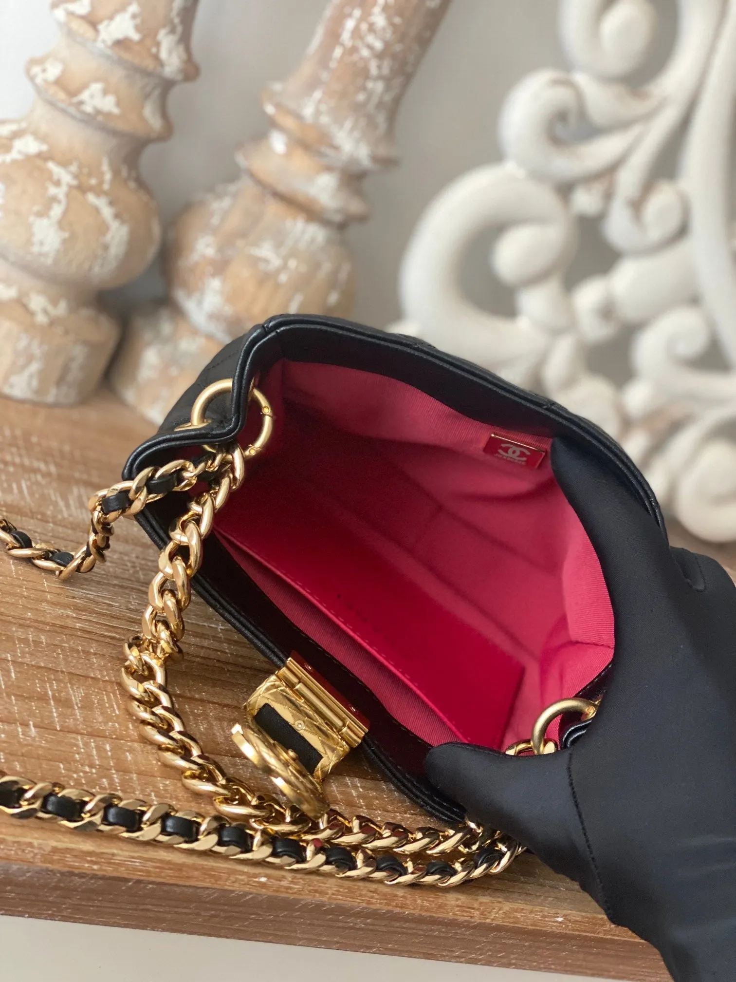 CHLSmall Hobo Bag Gold Hardware Black For Women, Women&#8217;s Handbags, Shoulder Bags 7.5in/19cm
