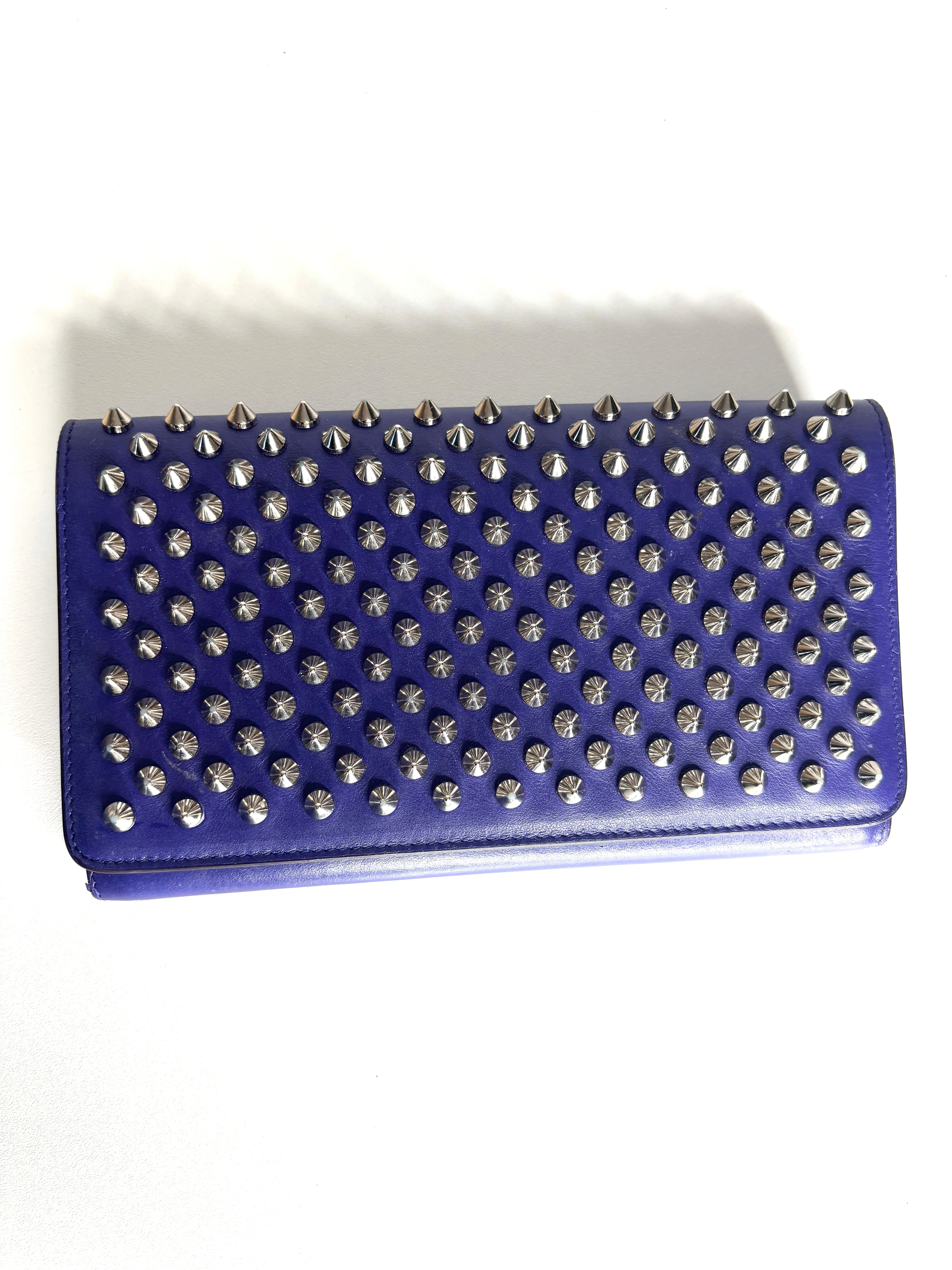 Christian Louboutin Macaron Spikes Purple Wallet Wrist Clutch Bag