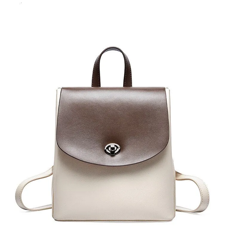 Christmas Gift Real Natural Genuine Leather Cowhide Hit Color Small Fashion Cute Backpack Female For Girls Mochila Feminina Backpacks Rucksack