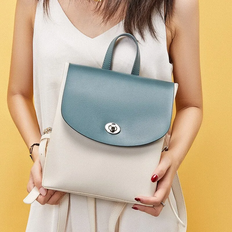 Christmas Gift Real Natural Genuine Leather Cowhide Hit Color Small Fashion Cute Backpack Female For Girls Mochila Feminina Backpacks Rucksack