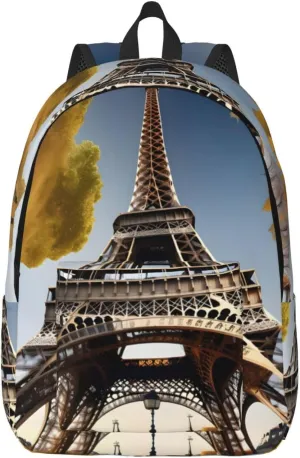 Cityscape Paris Eiffel Tower France Print Canvas Backpack Women,Mens Travel Casual Daypack Bookbag For Laptop Work Travel Hiking