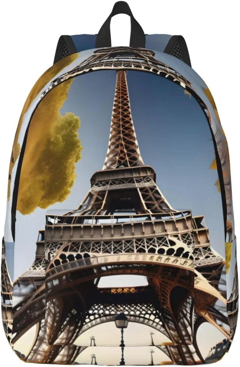 Cityscape Paris Eiffel Tower France Print Canvas Backpack Women,Mens Travel Casual Daypack Bookbag For Laptop Work Travel Hiking