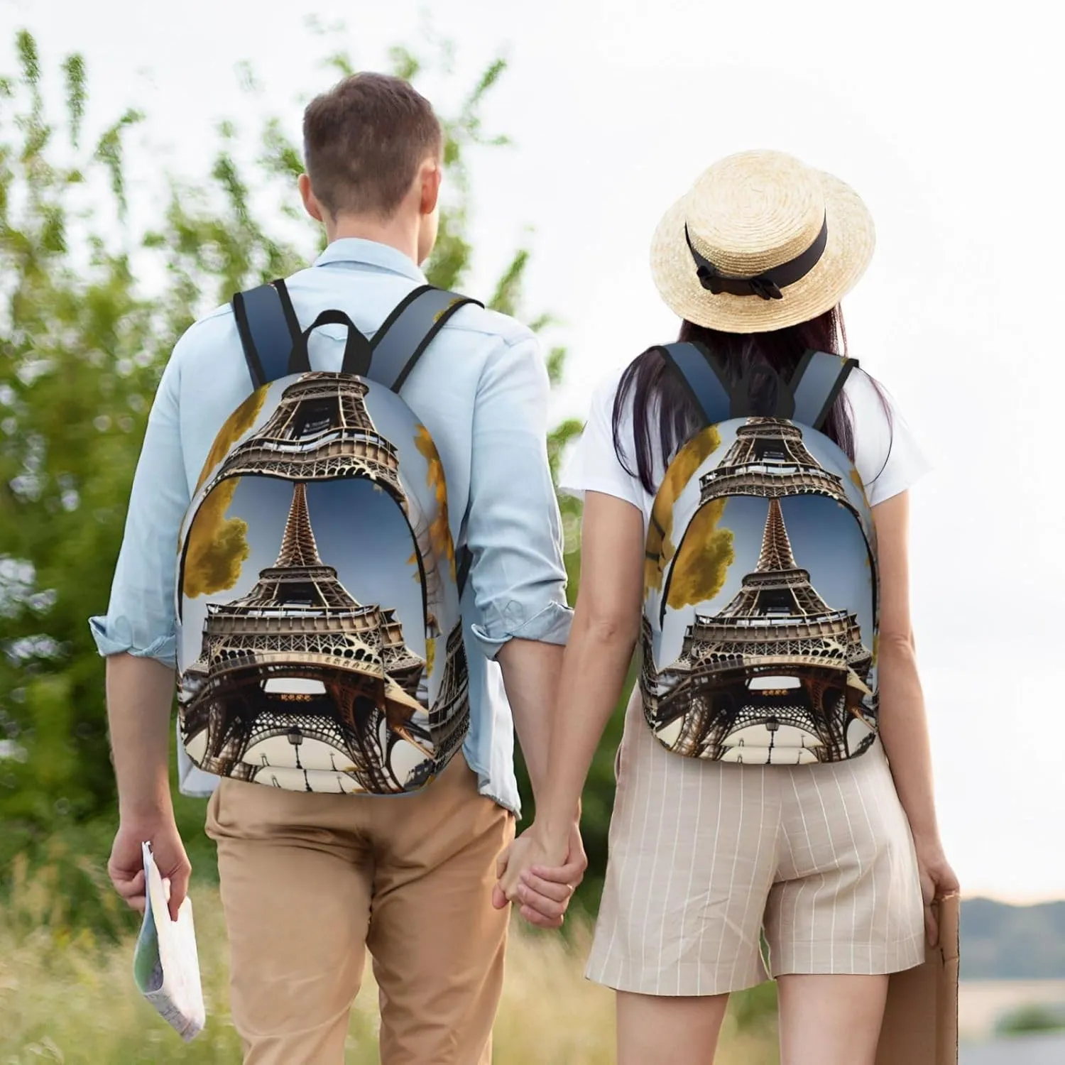 Cityscape Paris Eiffel Tower France Print Canvas Backpack Women,Mens Travel Casual Daypack Bookbag For Laptop Work Travel Hiking