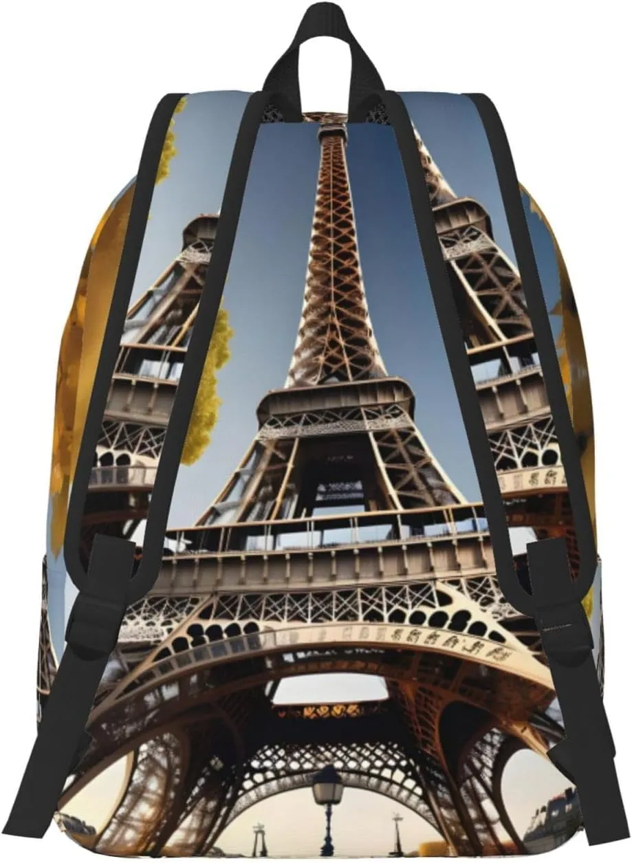 Cityscape Paris Eiffel Tower France Print Canvas Backpack Women,Mens Travel Casual Daypack Bookbag For Laptop Work Travel Hiking