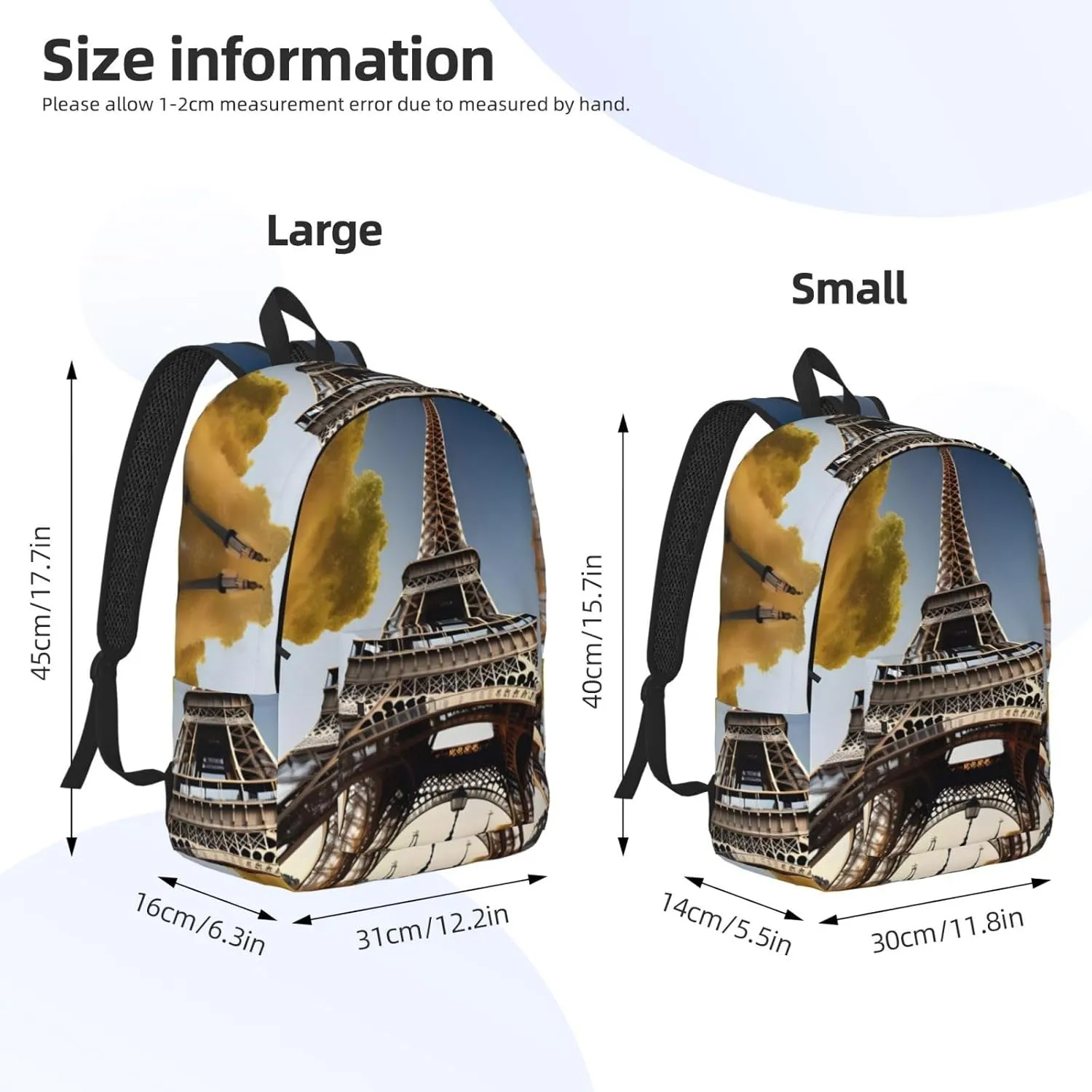 Cityscape Paris Eiffel Tower France Print Canvas Backpack Women,Mens Travel Casual Daypack Bookbag For Laptop Work Travel Hiking