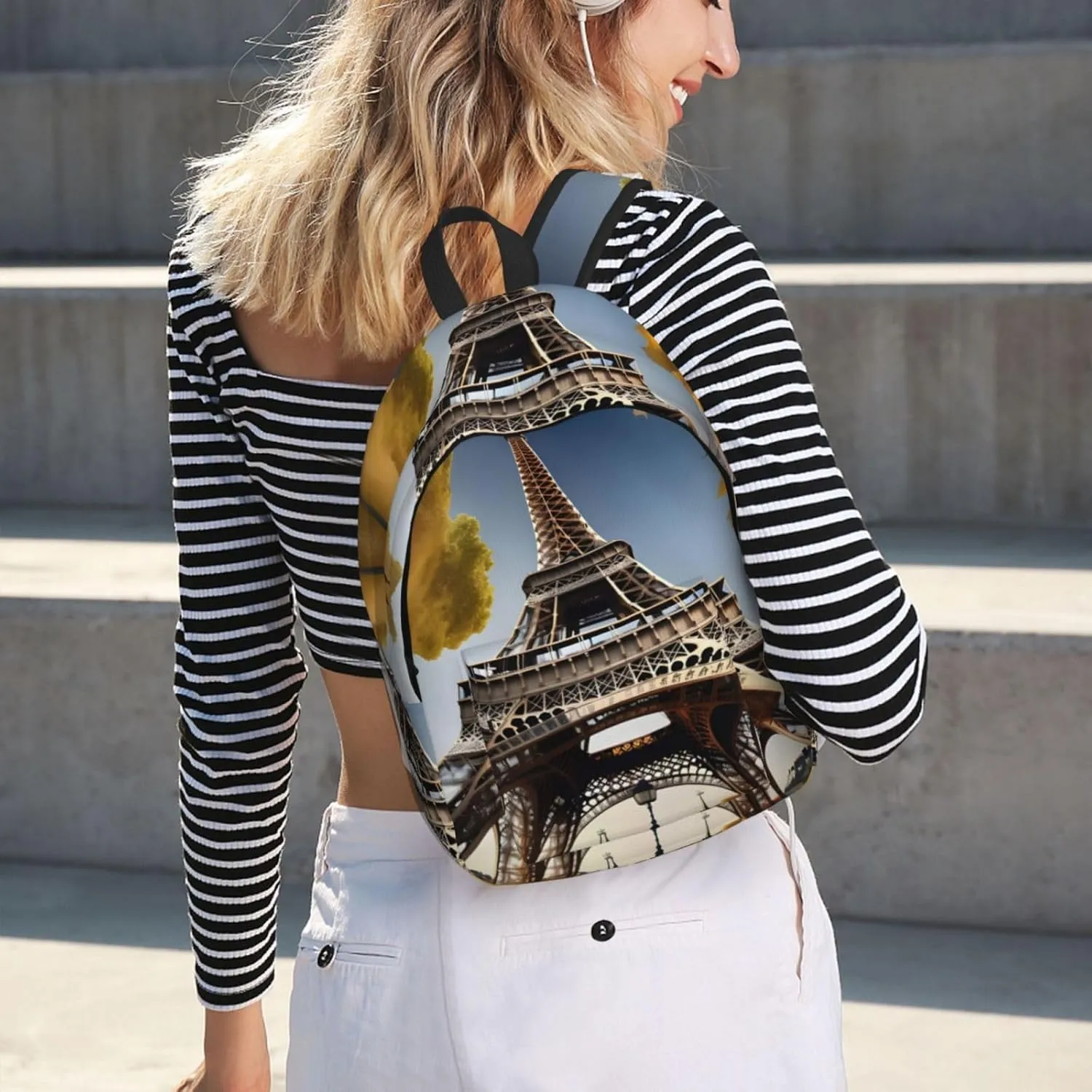 Cityscape Paris Eiffel Tower France Print Canvas Backpack Women,Mens Travel Casual Daypack Bookbag For Laptop Work Travel Hiking