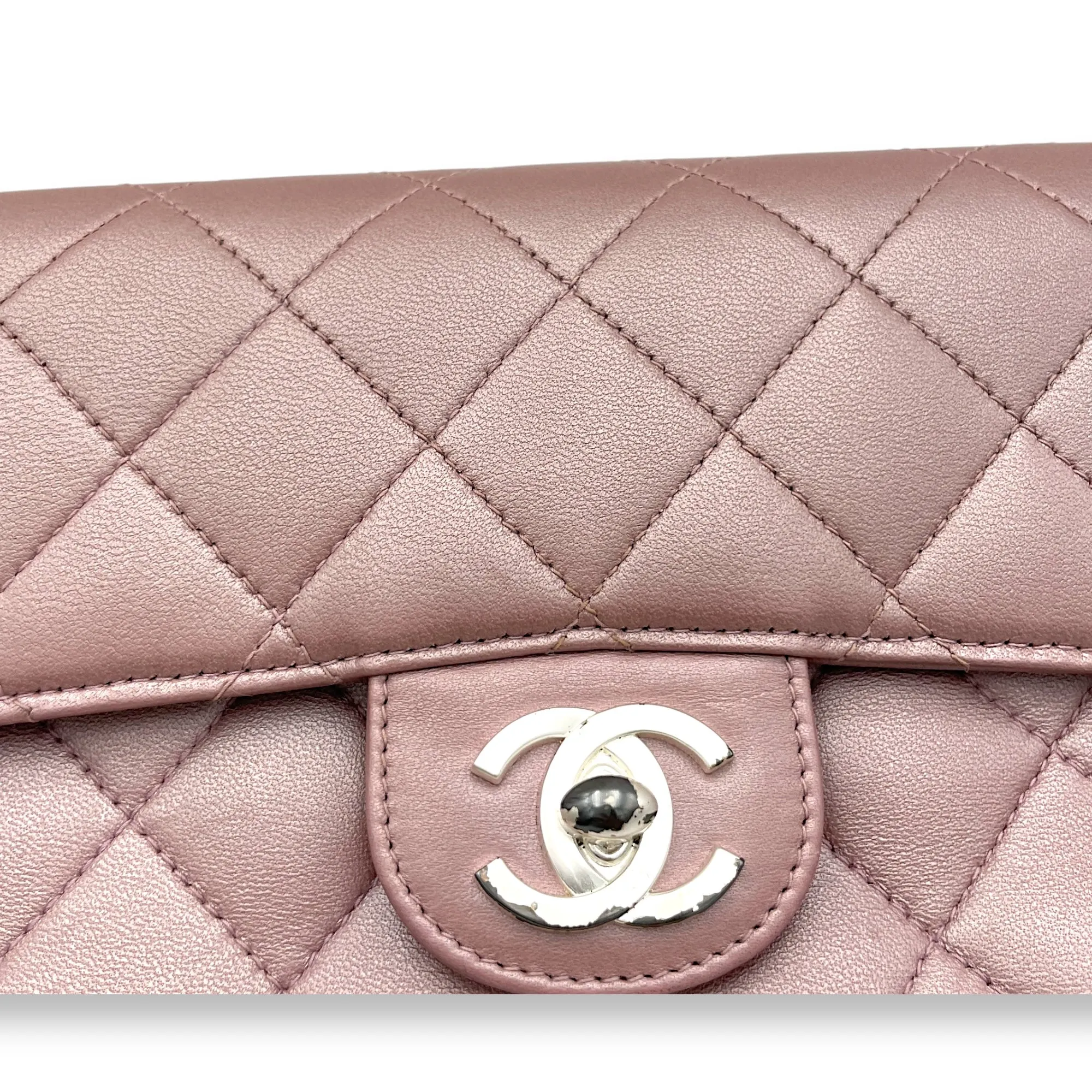 Classic Mini Pink Shoulder Bag in Lambskin, Silver hardware