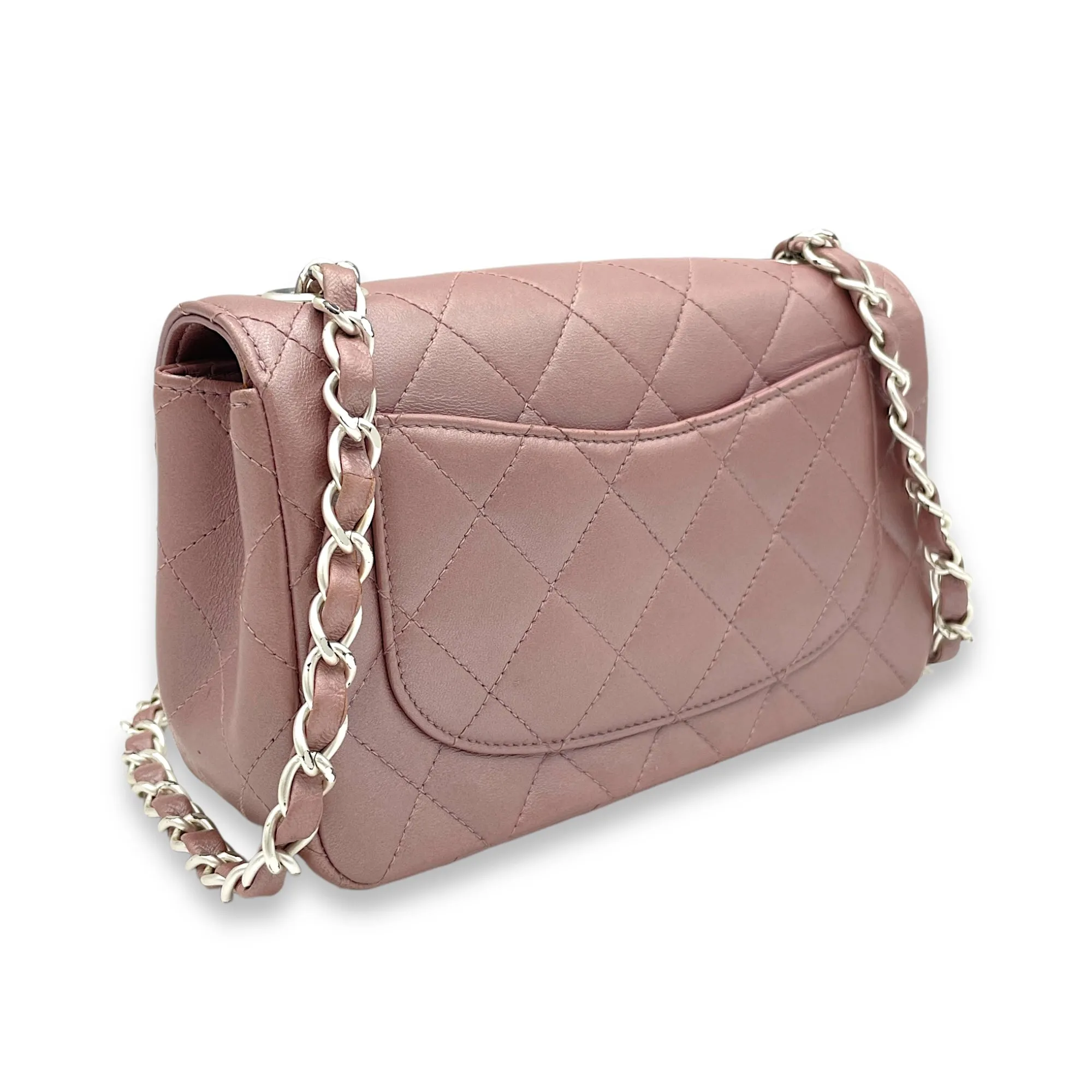Classic Mini Pink Shoulder Bag in Lambskin, Silver hardware