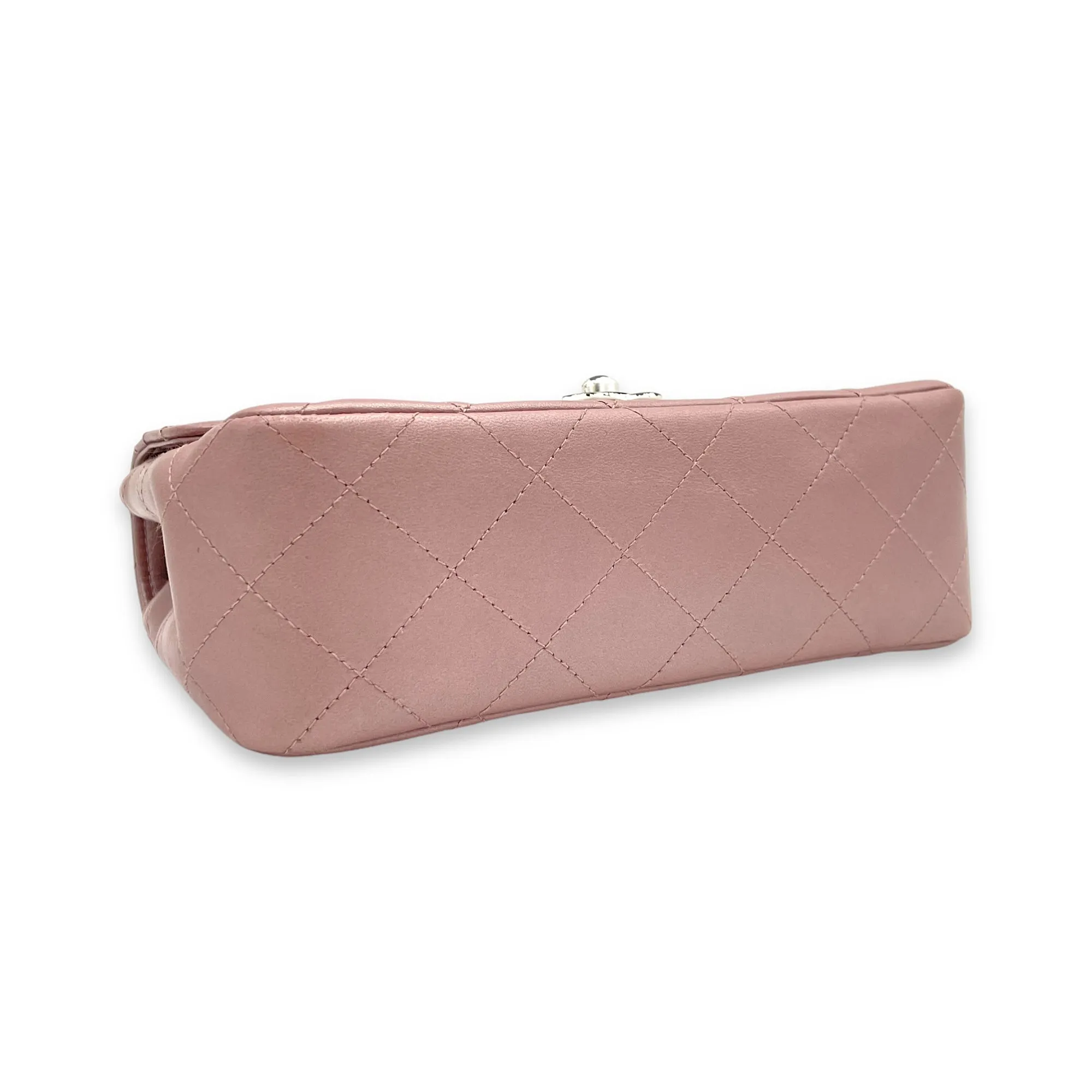 Classic Mini Pink Shoulder Bag in Lambskin, Silver hardware