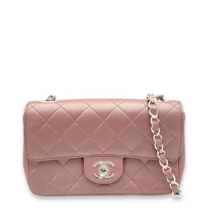 Classic Mini Pink Shoulder Bag in Lambskin, Silver hardware