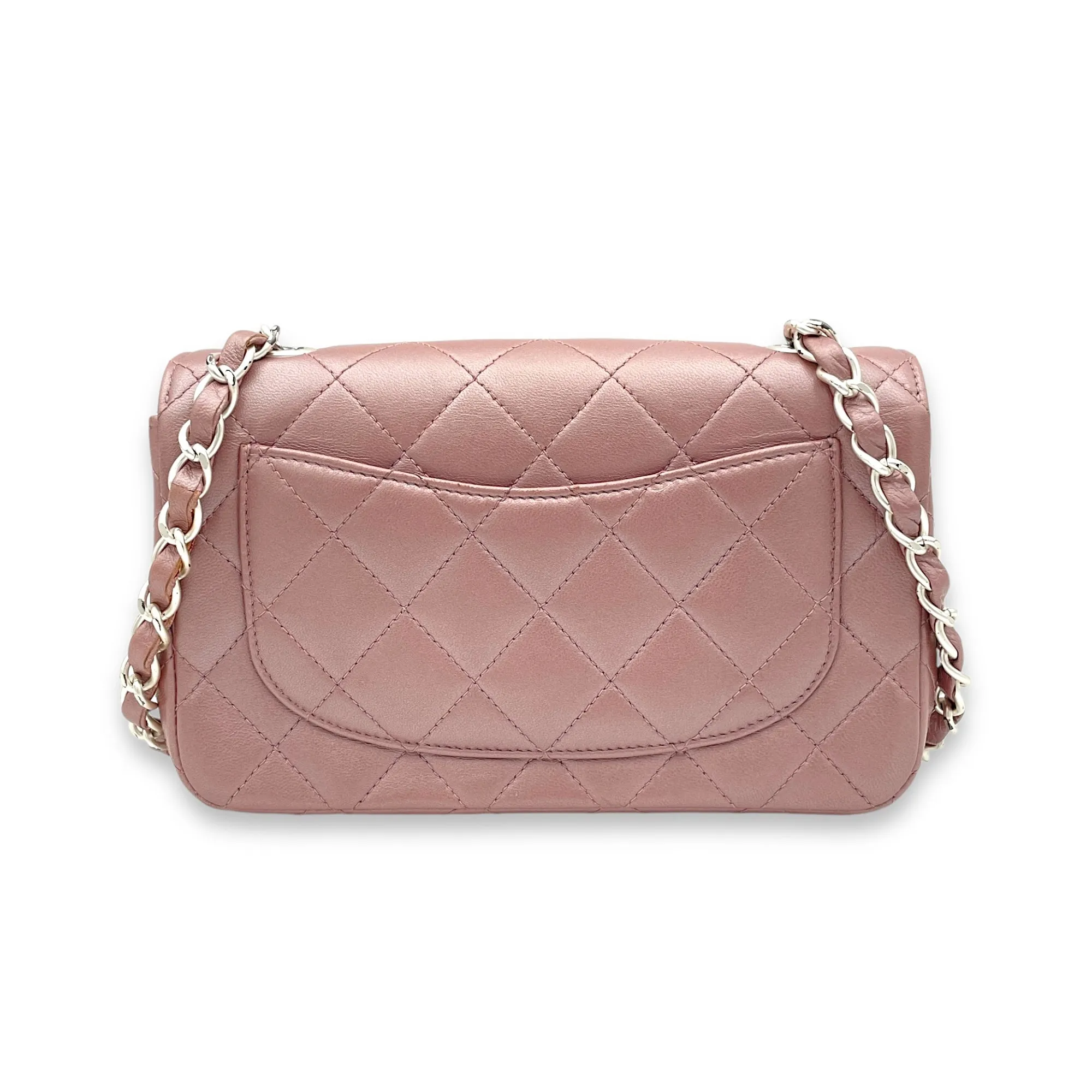 Classic Mini Pink Shoulder Bag in Lambskin, Silver hardware