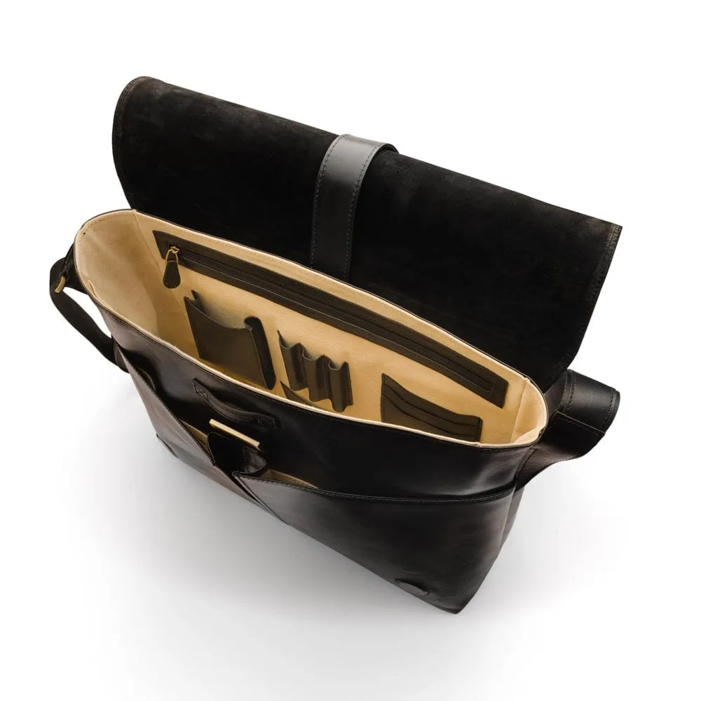 Classic Postman's Leather Messenger Bag - Black
