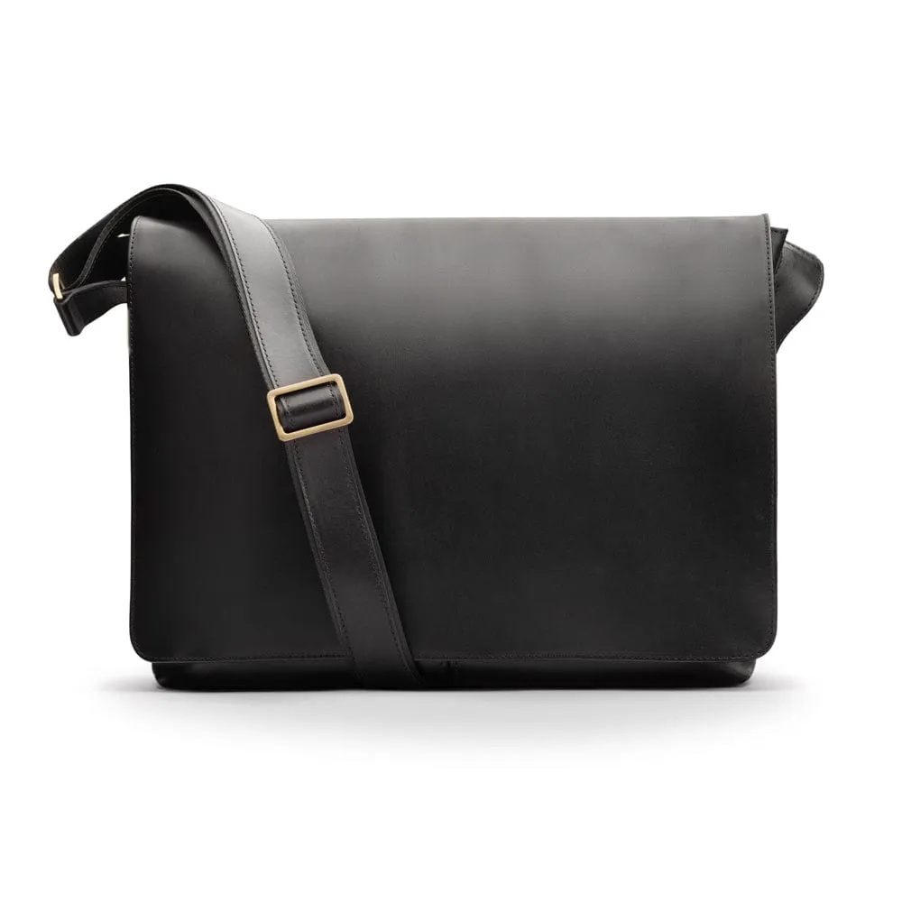 Classic Postman's Leather Messenger Bag - Black