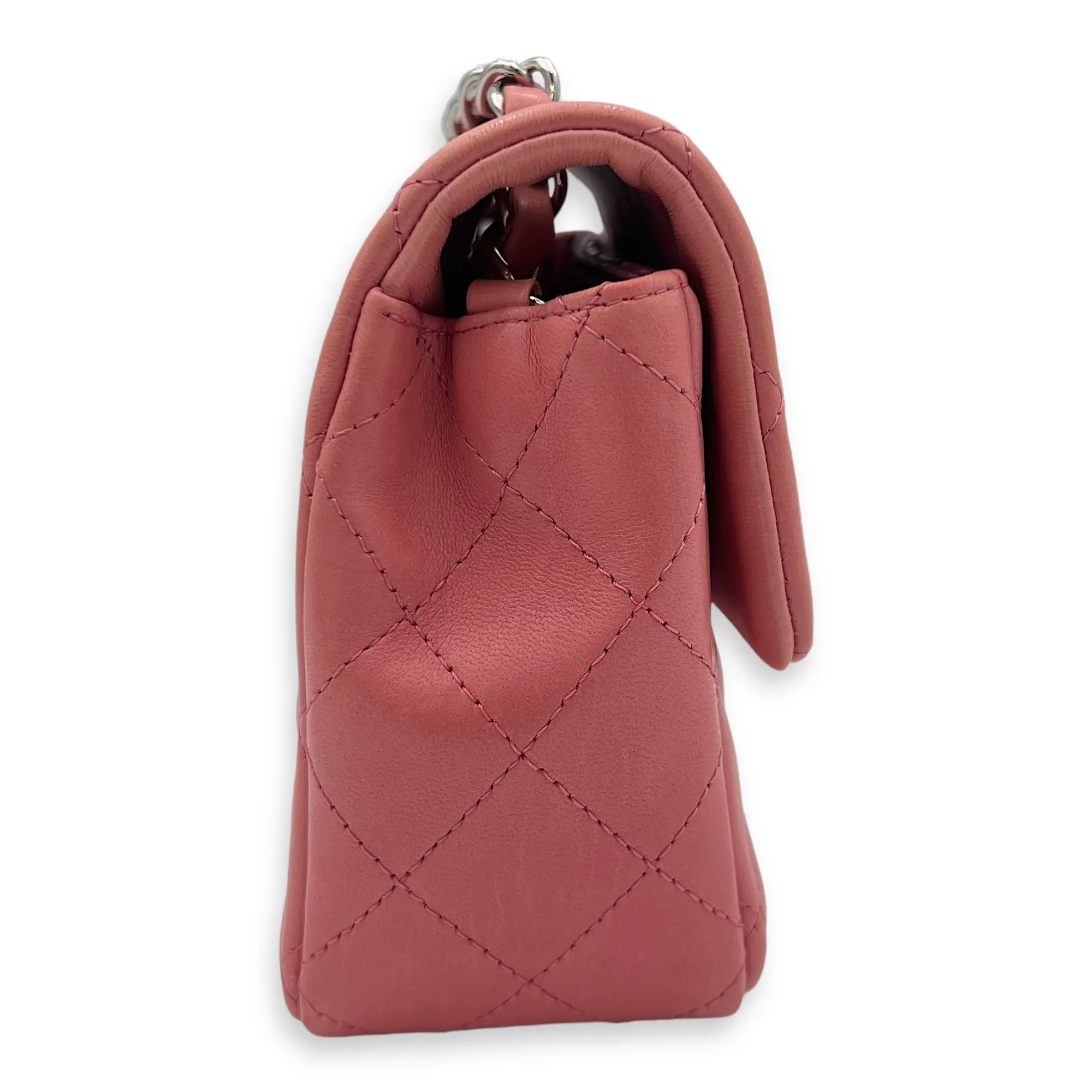 Classic Shoulder Bag Mini Rectangle Pink in Lambskin, Gold hardware