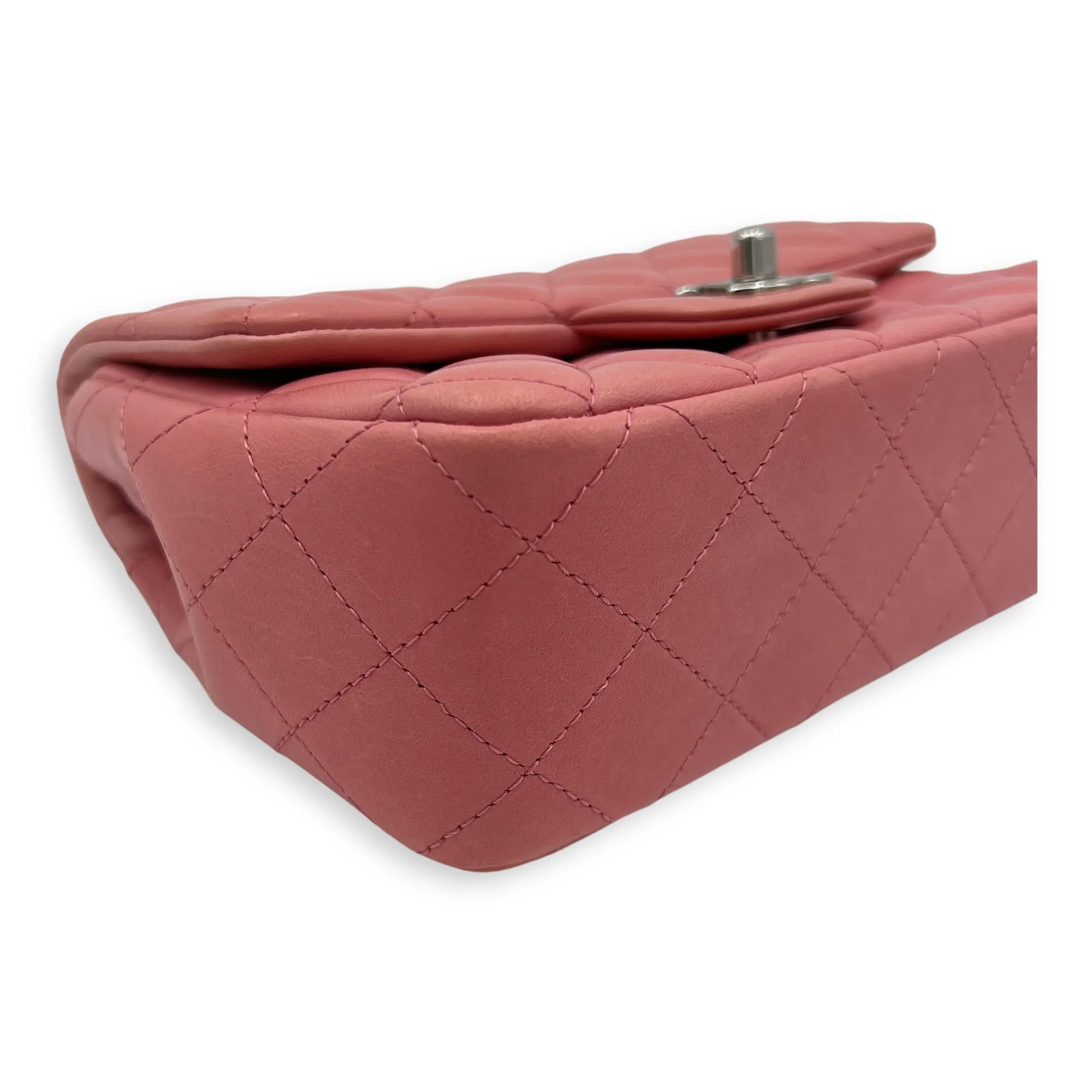 Classic Shoulder Bag Mini Rectangle Pink in Lambskin, Gold hardware