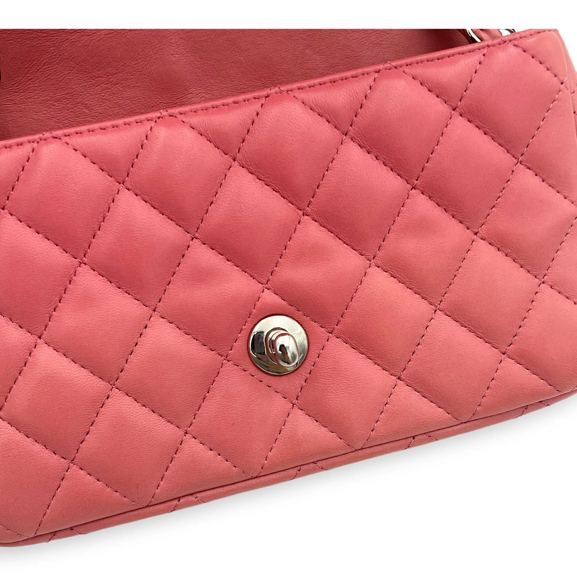 Classic Shoulder Bag Mini Rectangle Pink in Lambskin, Gold hardware