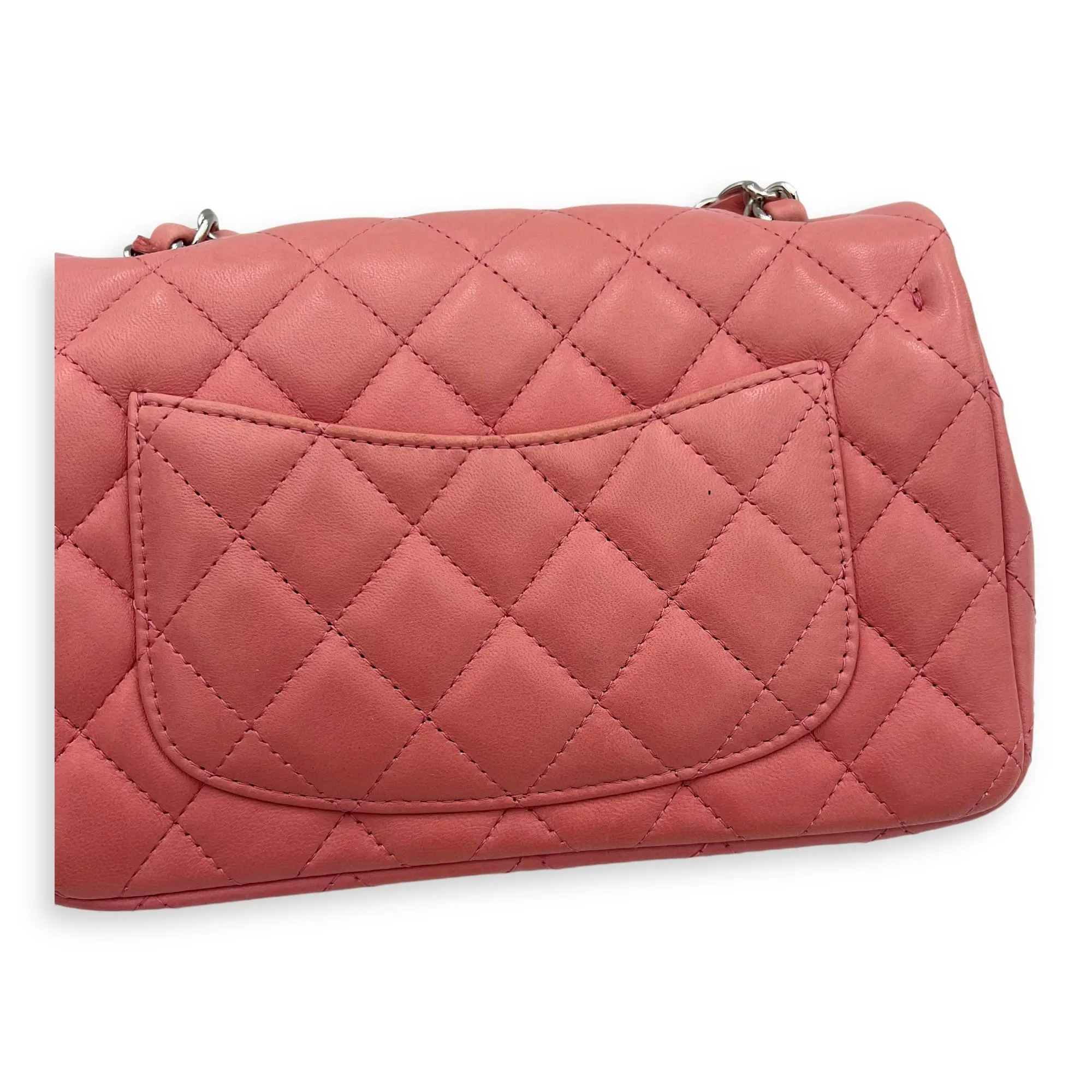 Classic Shoulder Bag Mini Rectangle Pink in Lambskin, Gold hardware