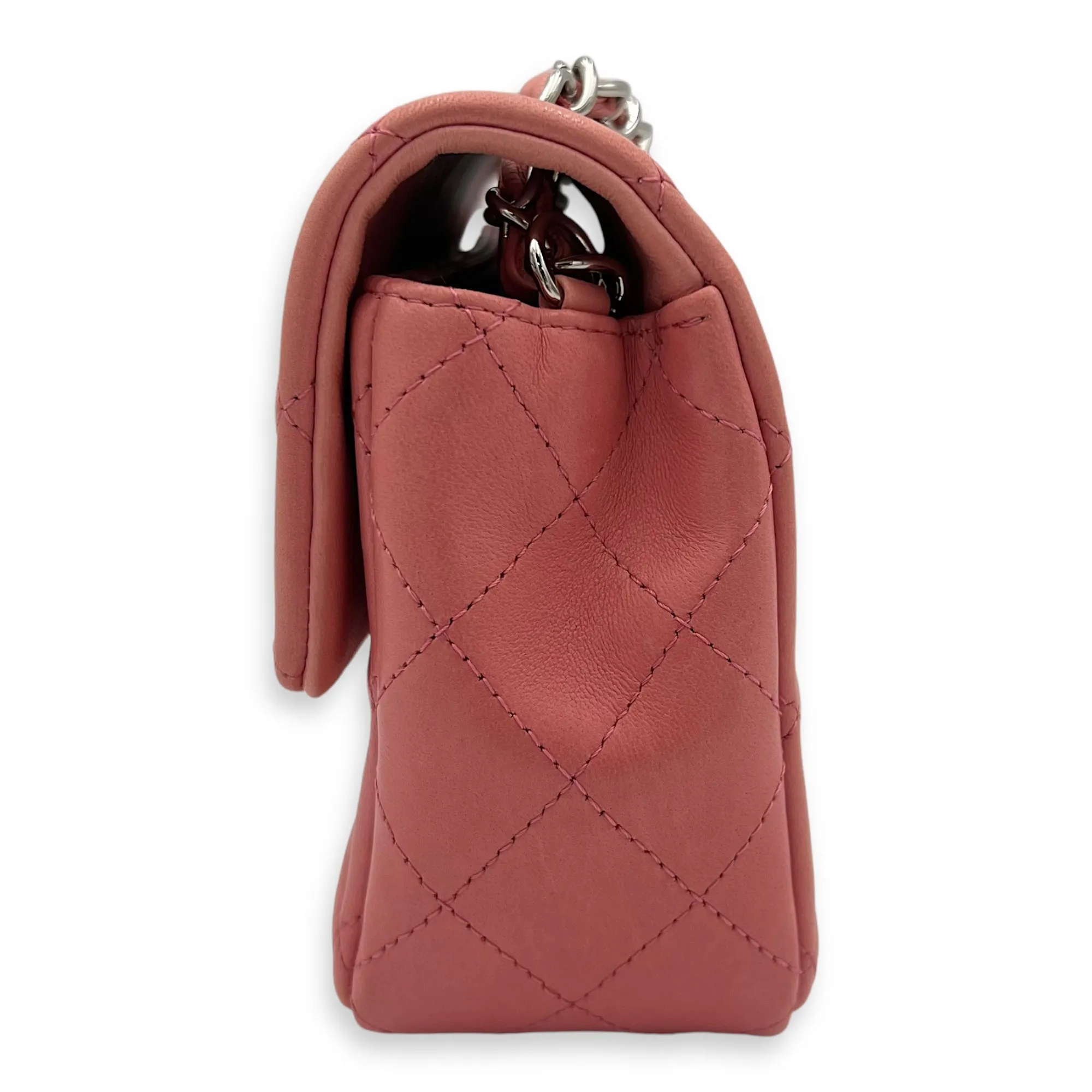 Classic Shoulder Bag Mini Rectangle Pink in Lambskin, Gold hardware