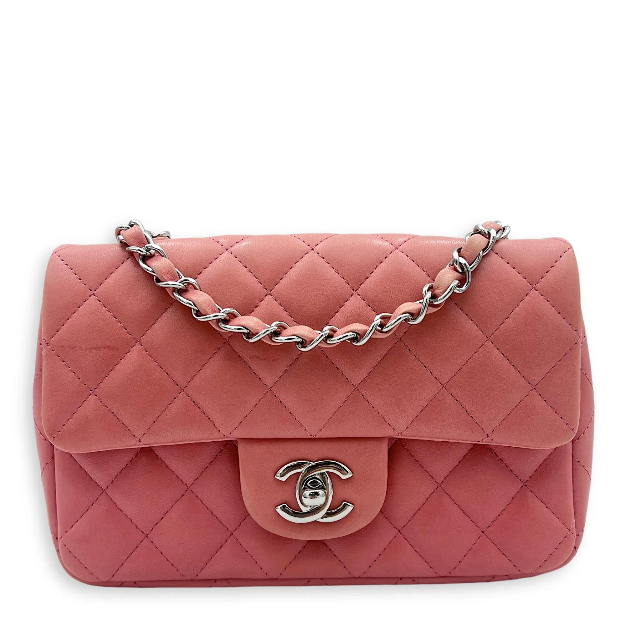Classic Shoulder Bag Mini Rectangle Pink in Lambskin, Gold hardware